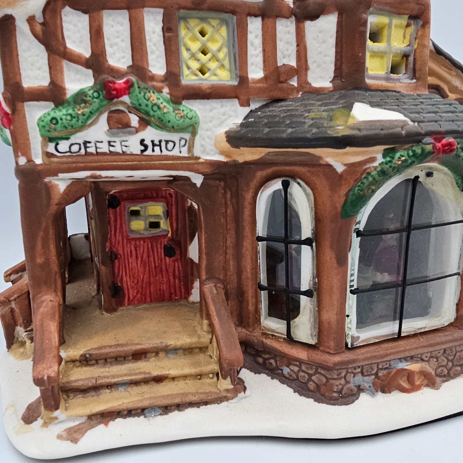 Christmas Village Building Tudor Style Coffee Shop Cafe with Interior View