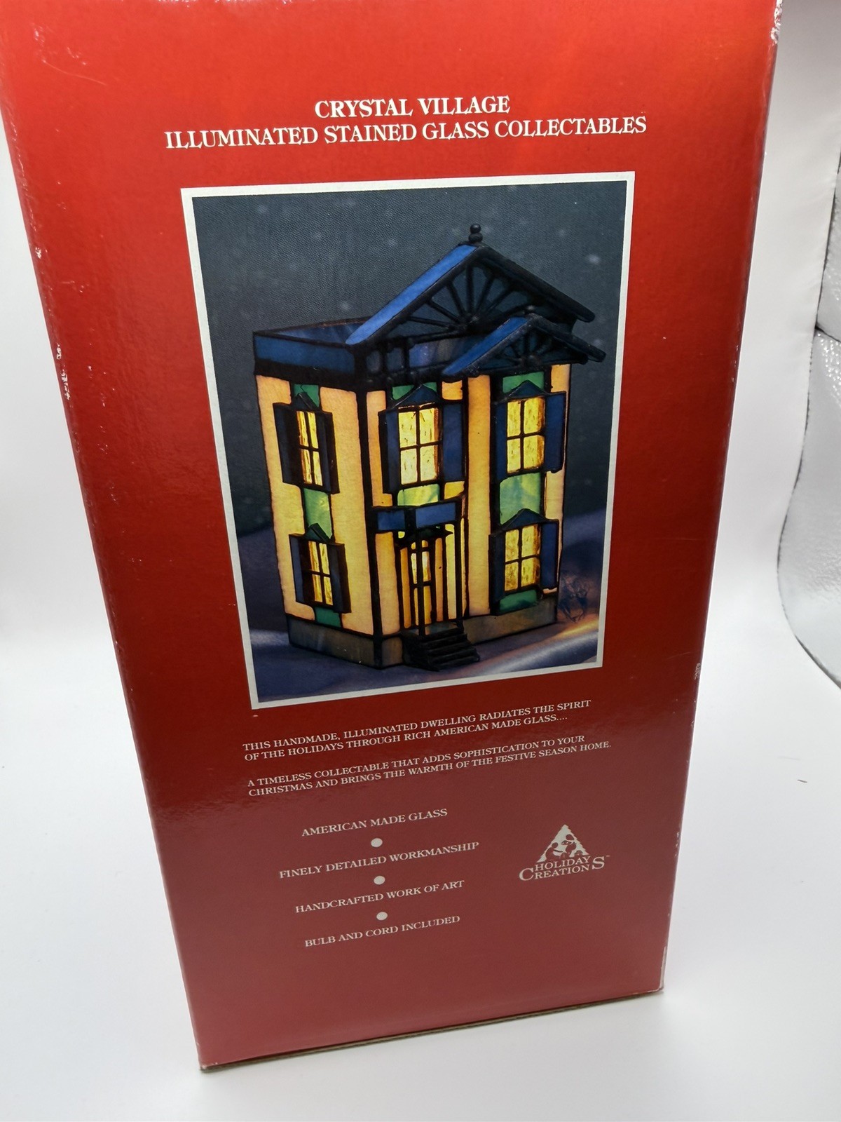 VTG Lighted Stained Glass Victorian House Building Crystal Village Blue White