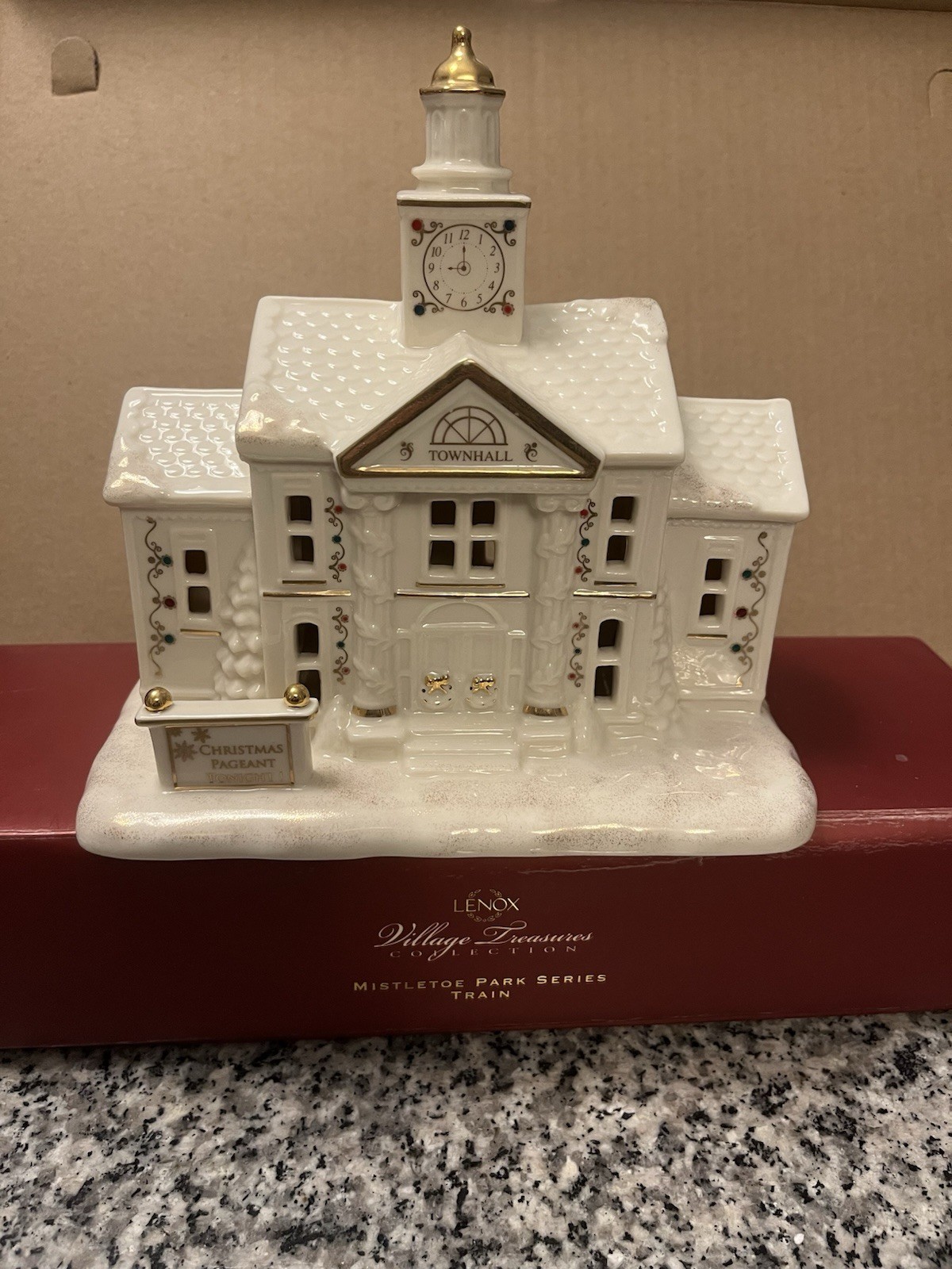 Lenox Mistletoe Park Series Town Hall With Clock Tower Retired 2010
