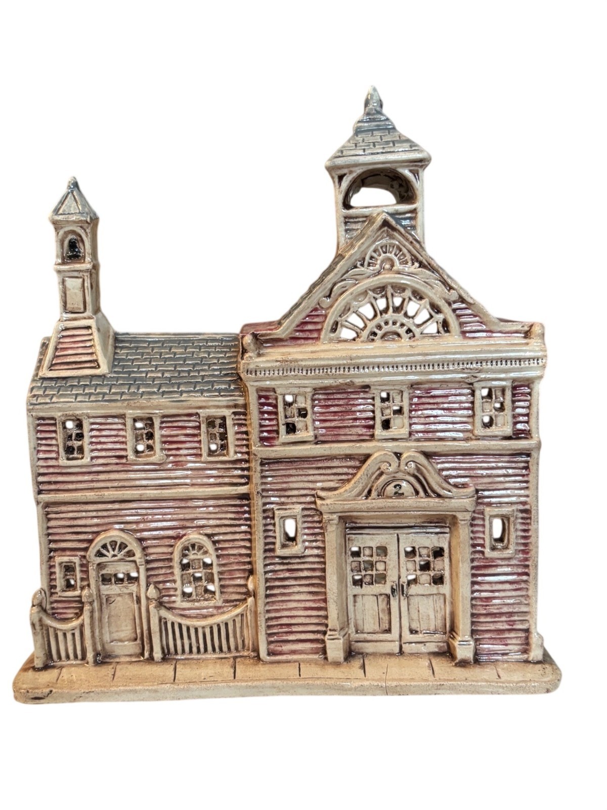 Vintage Ceramic Village Horse Barn Building With Rustic Red & Beige Finish Handm