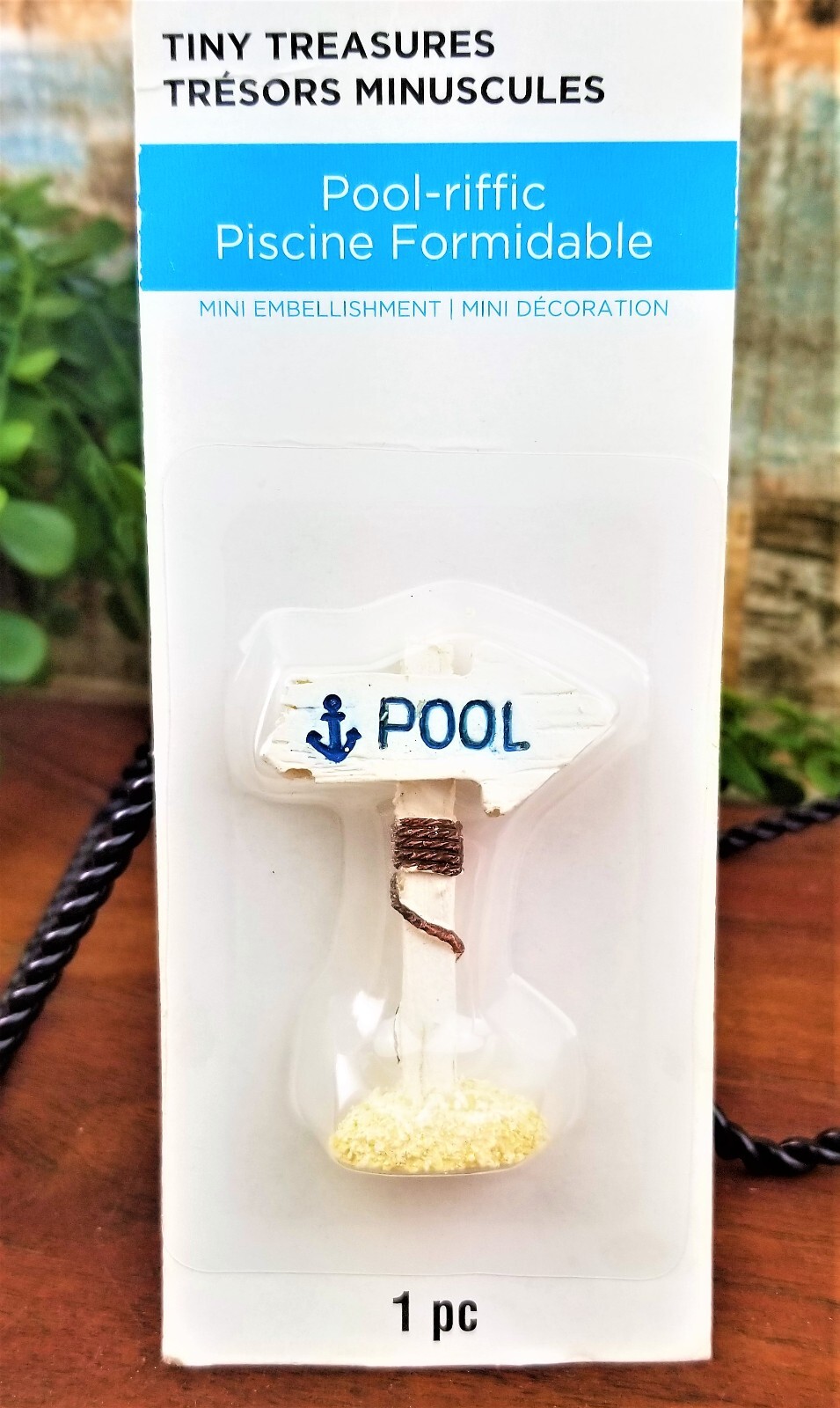 Tiny Treasures Shoreline Pool-riffic Faux Wood Pool Sign Village Doll House Mini