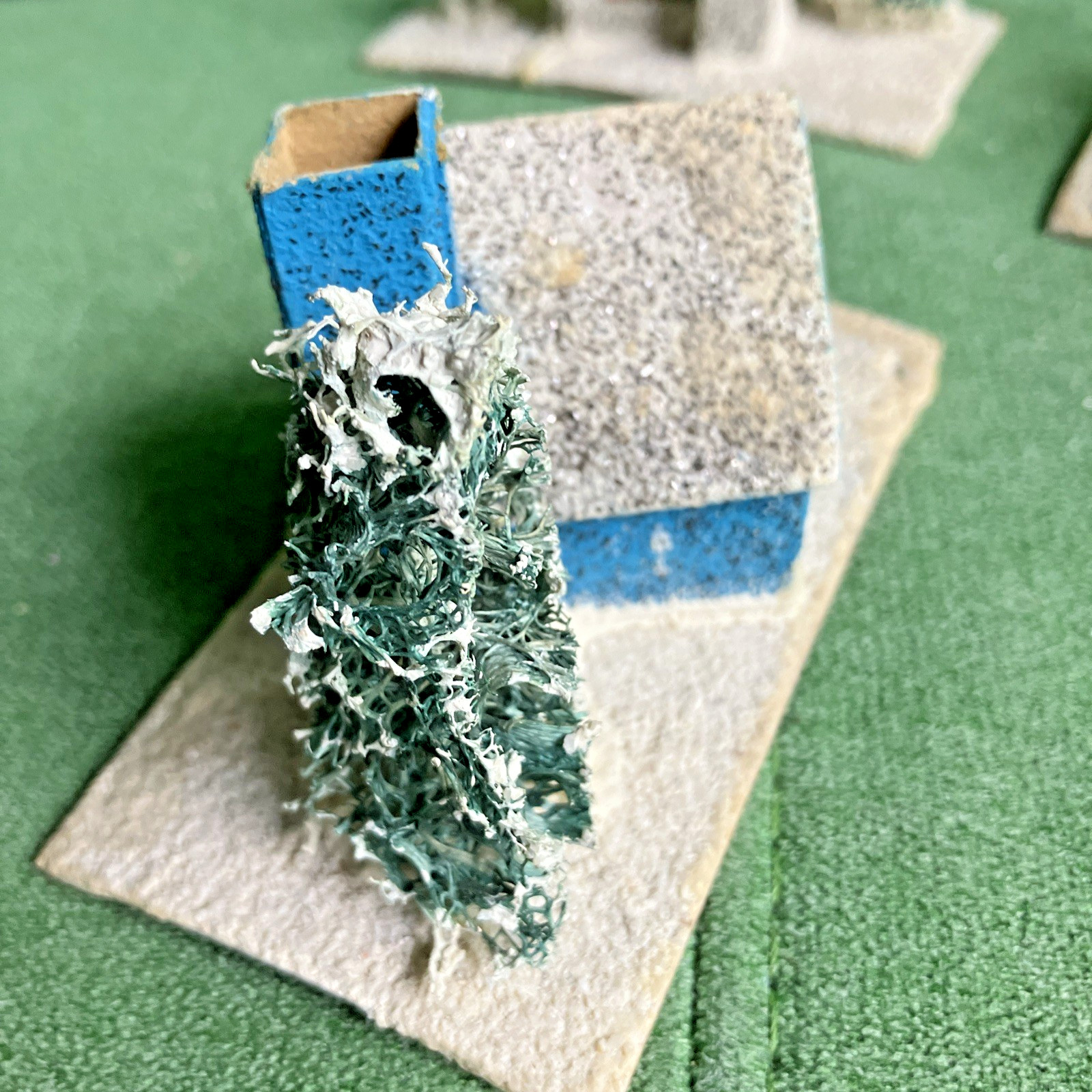 3 VTG Christmas Putz Houses, Cardboard w Mica Glitter, Windows, Trees