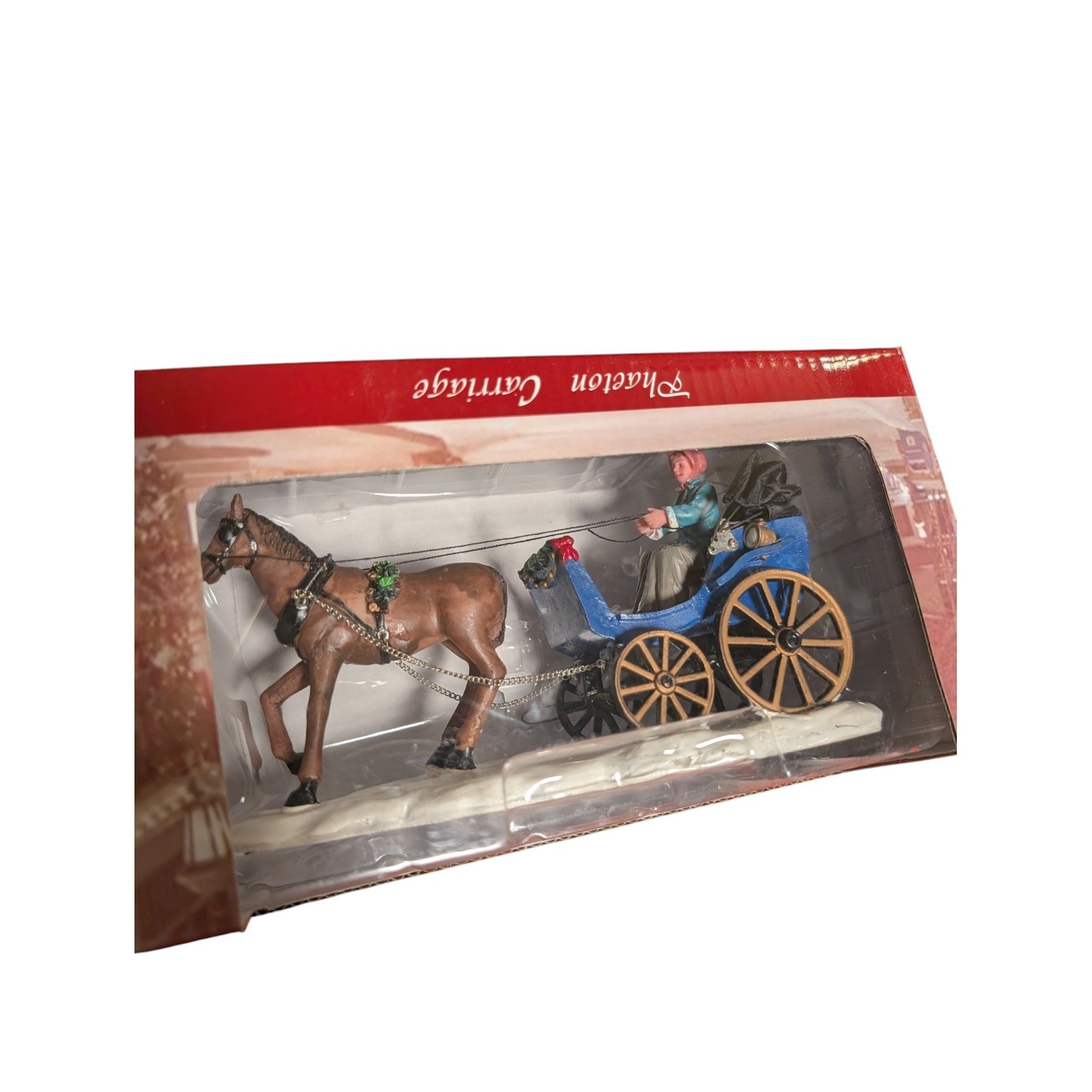 Phaeton Carriage Christmas Village Horse Drawn Blue Carriage Figurine New Box