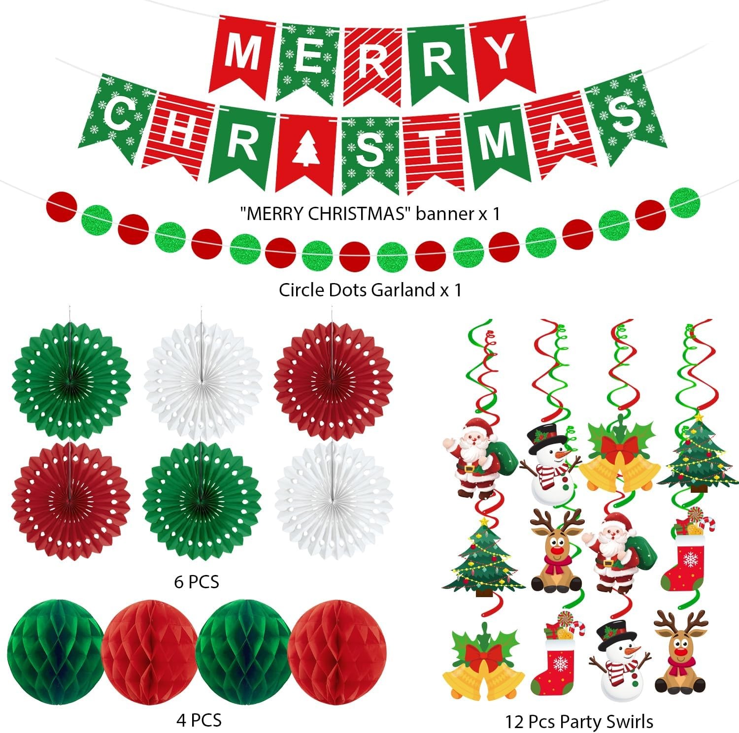 25pcs Christmas Party Decorations Merry Banner Red,green,white