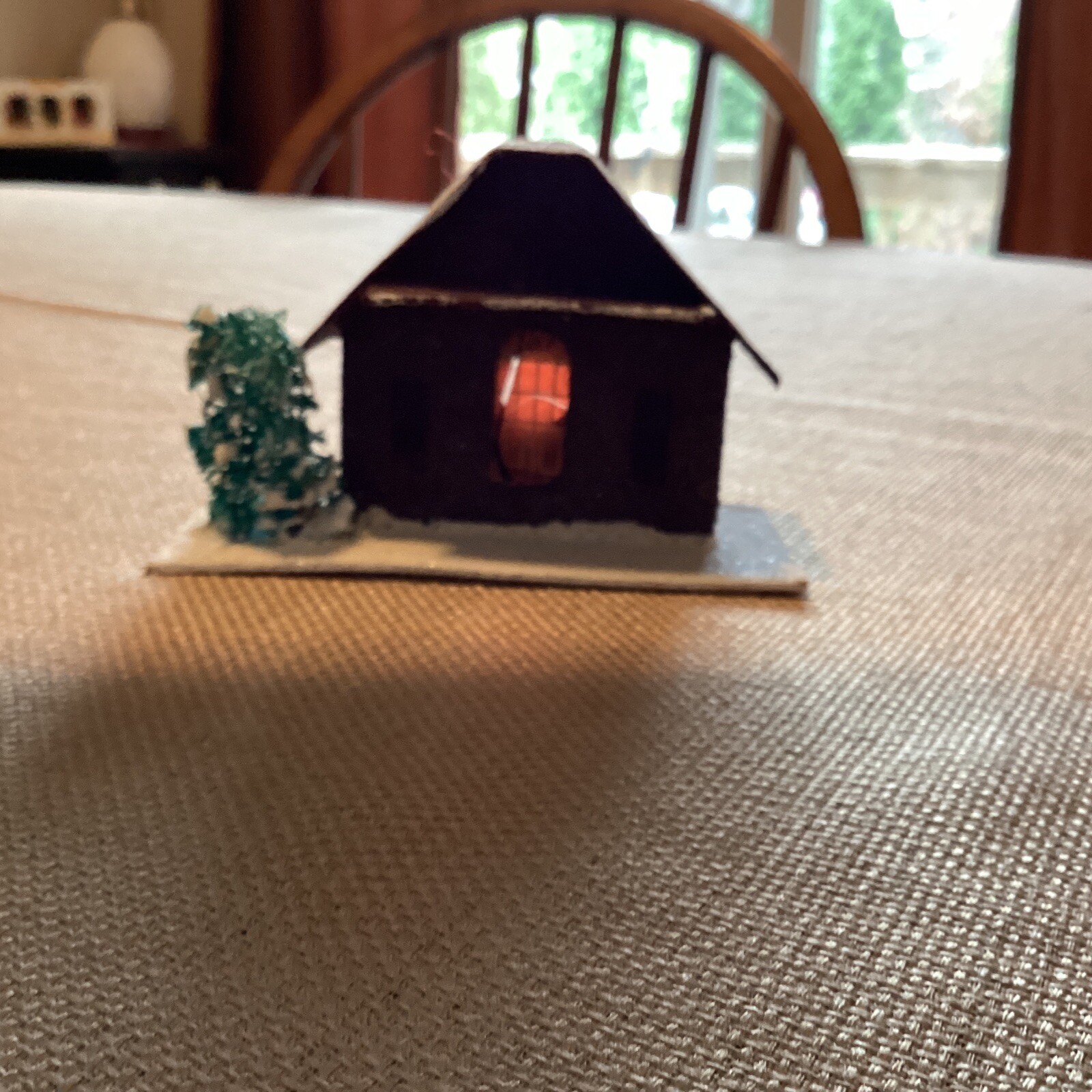 CHRISTMAS HOUSE CARDBOARD BROWN & WHITE 3.5″ LONG X 2″ TALL MADE IN JAPAN