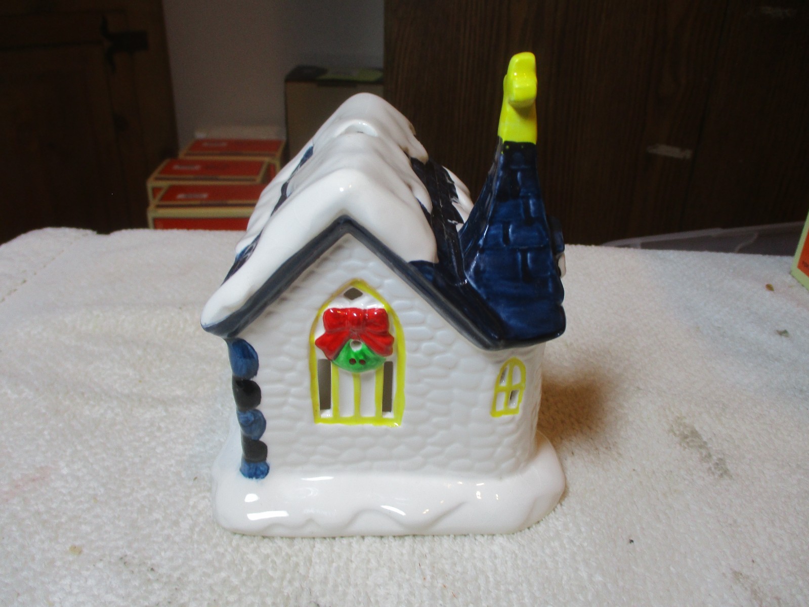 (3) Yuletide Christmas Ceramic Buildings (2) Churches #901A China W/Candles