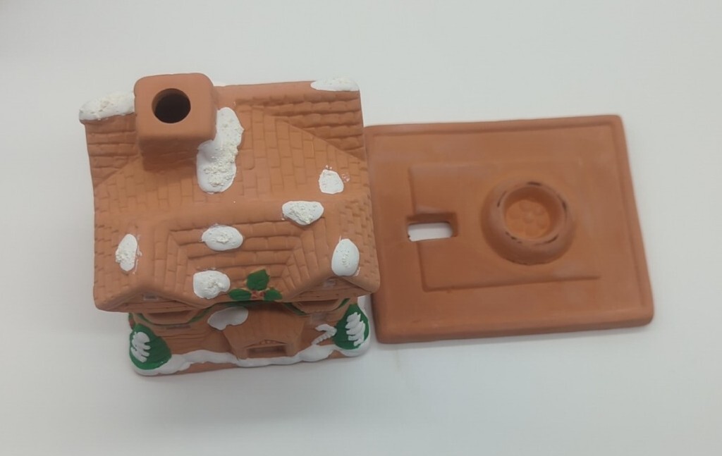 Vintage Holiday Christmas Terracotta Incense House 4.5″ Log Cabin Gingerbread