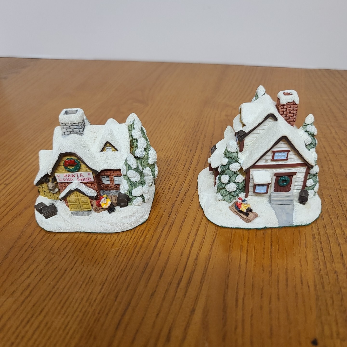 Vintage Christmas Village Snow Covered House And Santa Work Shop 3in