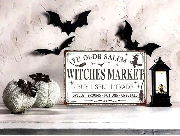YE OLDE SALEM WITCHES MARKET 12″ Metal Sign Wall Decoration Halloween NEW