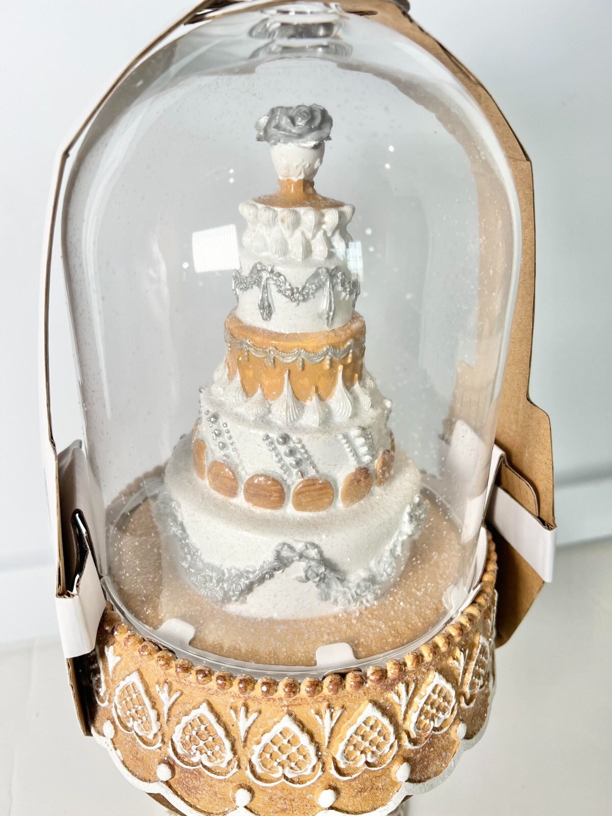 Martha Stewart Christmas Gingerbread Tiered Cake Cloche Dome Silver White H23-9