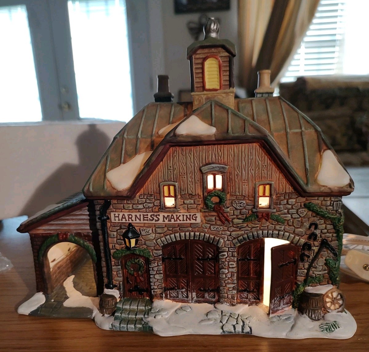 Festive Holiday Village Blacksmith House with Light Great Condition
