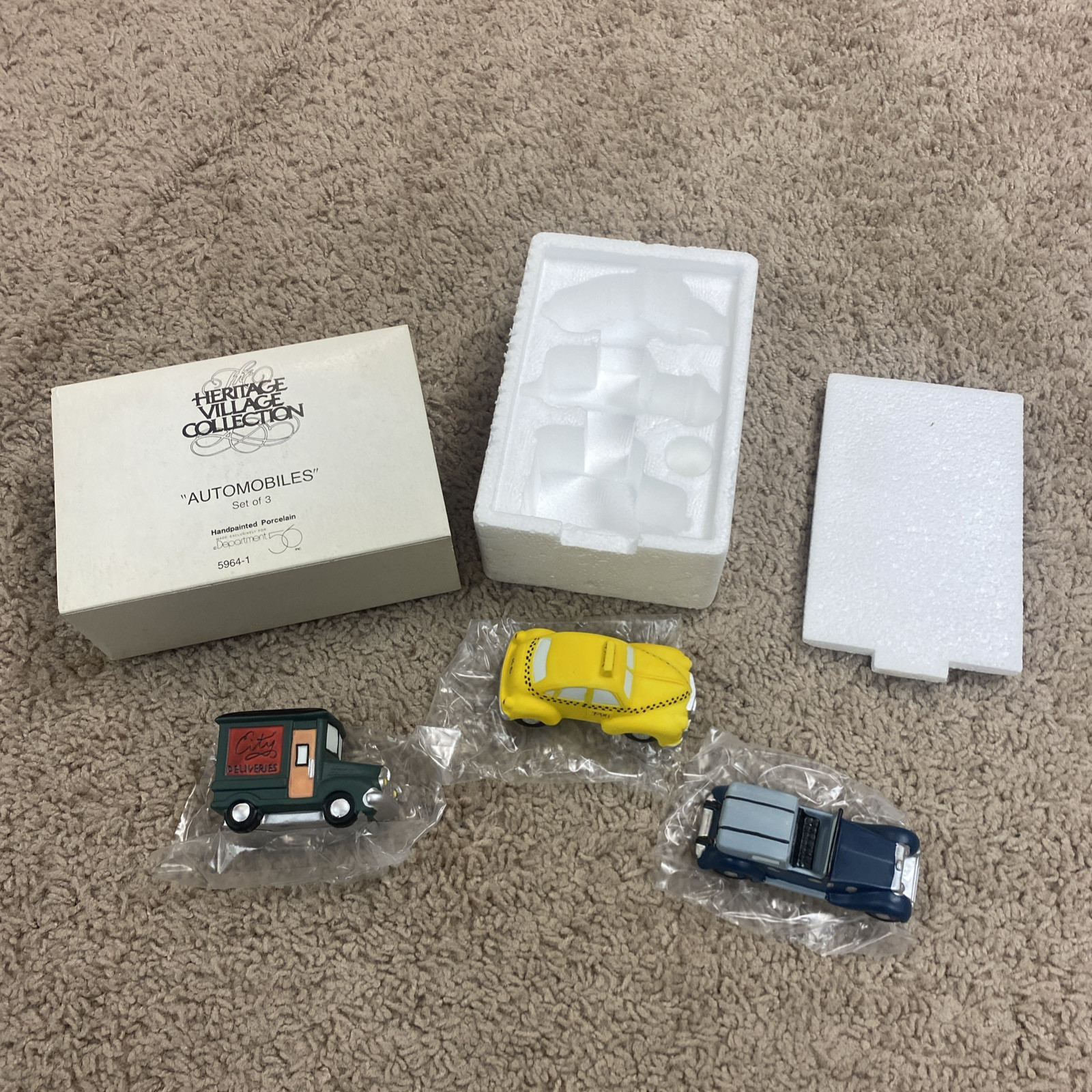 DEPT 56 Heritage Village Collection 1987 Automobiles #59641 Boxed 3 pc Set EUC
