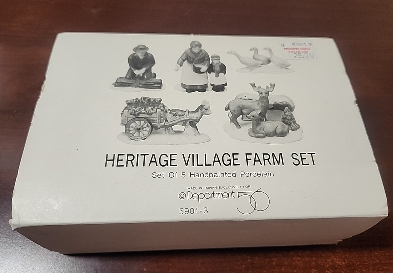 Dept 56 Heritage Village Farm Set 5-Piece Set Box #5901-3 People Animals Geese
