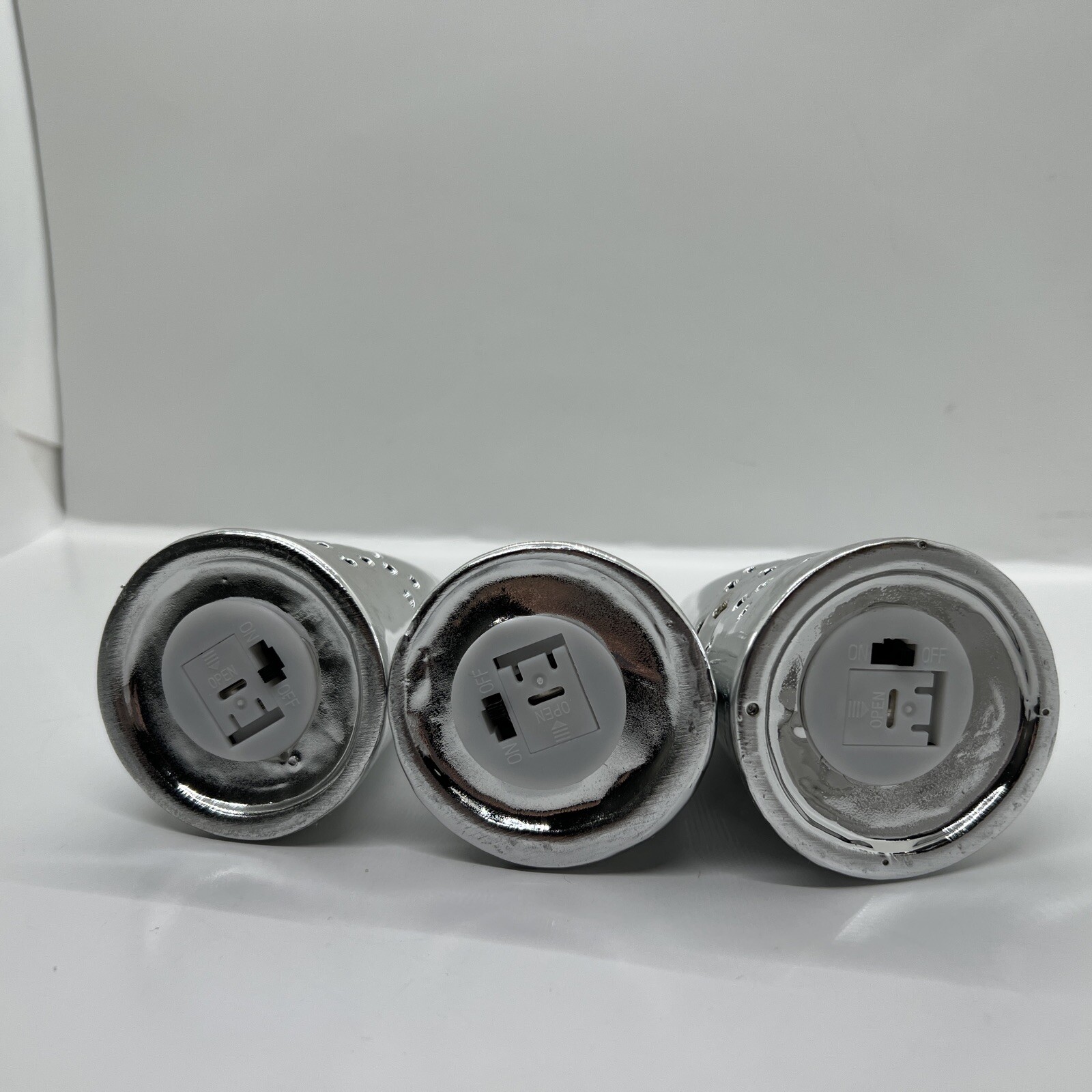 3 Christmas Tree Luminaries Cone Shaped LED Silver Ceramic/Porcelain? 2.5×5” SEE