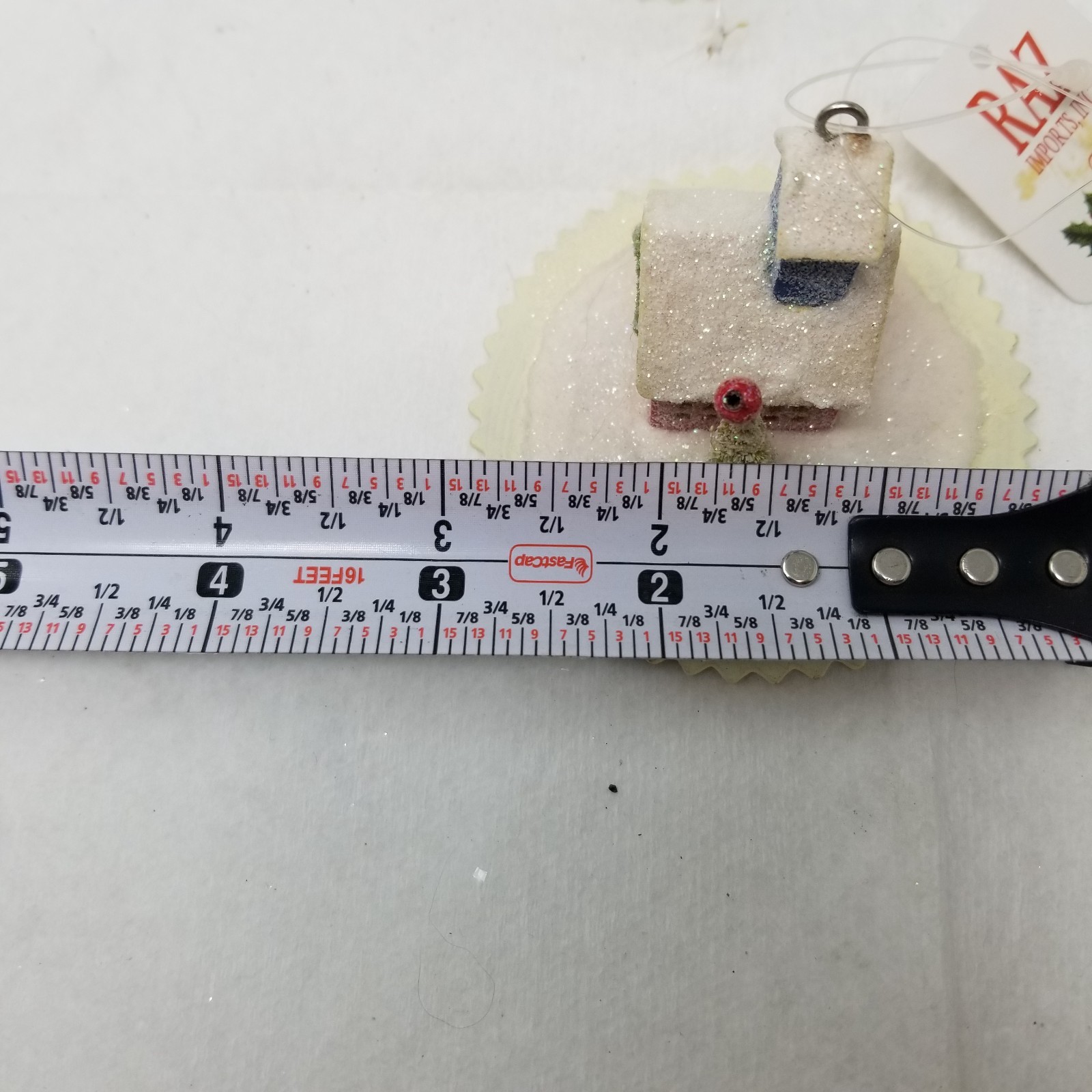 RAZ Snow Village Miniature House Bottle Brush Tree Glitter Scene Set of 3 Vtg
