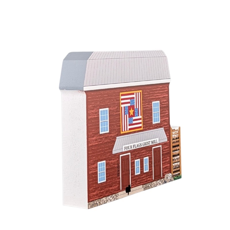 Cat’s Meow Village Four Flags Quilt Barn Grist Mill 26‑511 Wood Sitter Patriotic