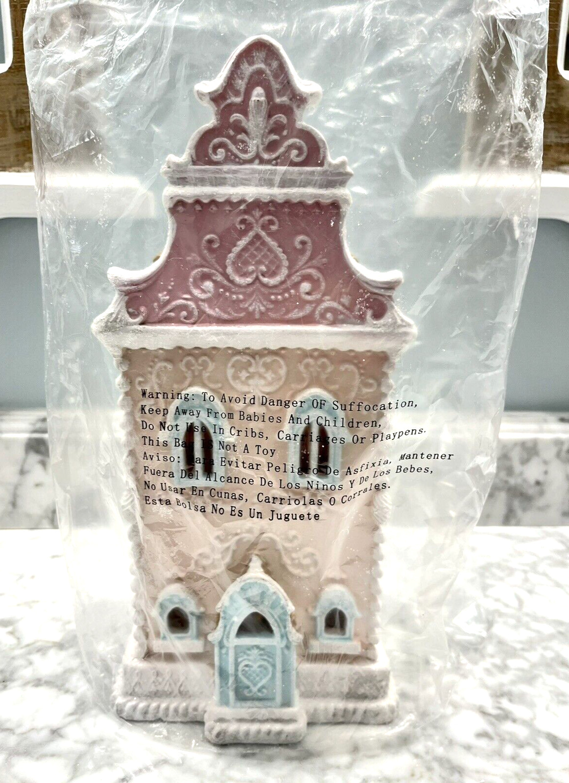 Pink Christmas Victorian Gingerbread House Lights Up 13.5″ NEW