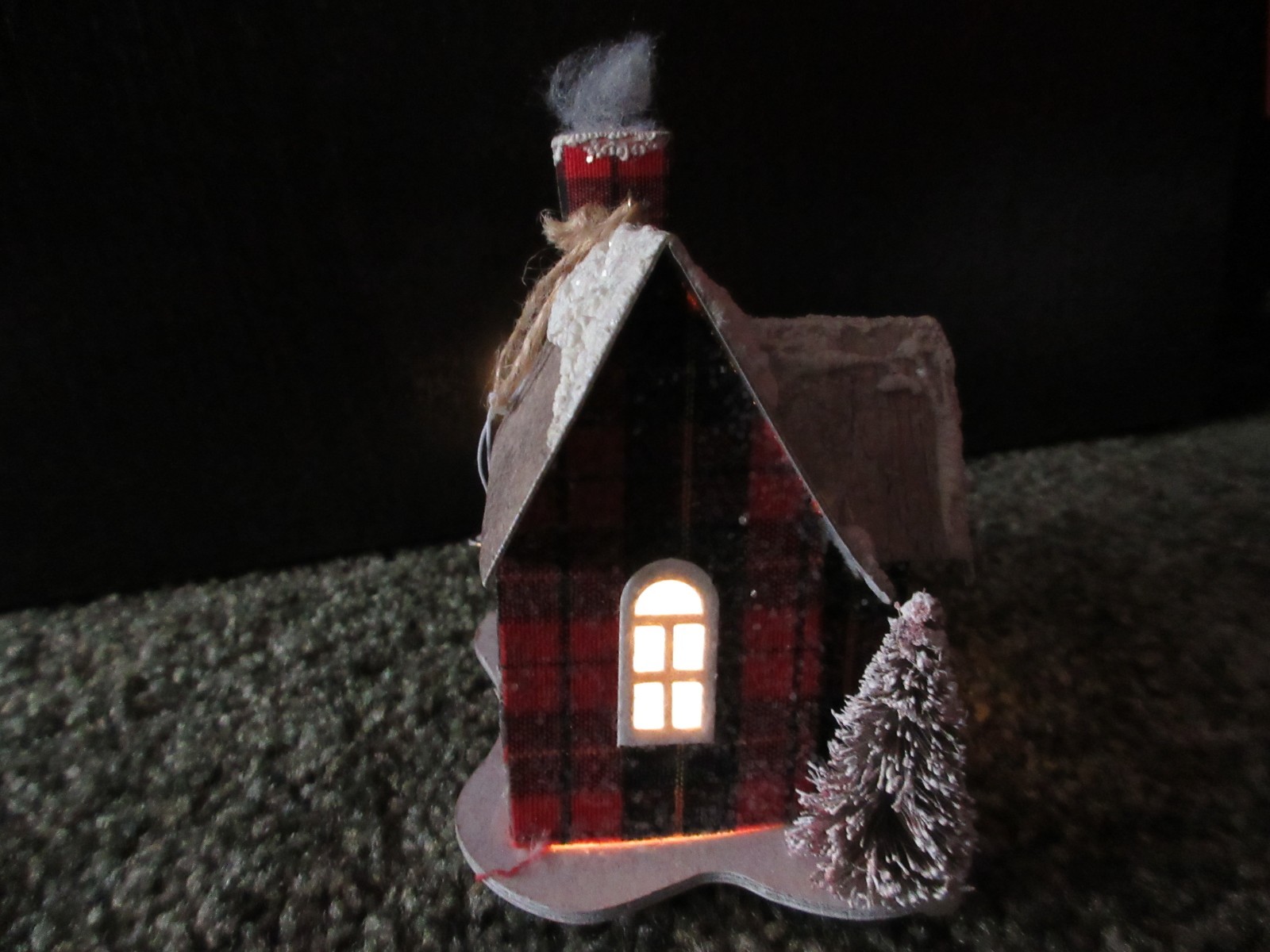 Christmas House Glitter Putz Cardboard Bottle Brush Trees Ornament Lights Up LED