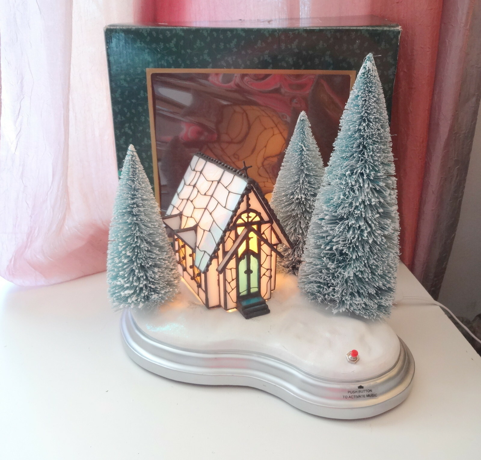 Keepsake Tiffany Style Xmas Lighted Stained Glass Village Victorian House Trees