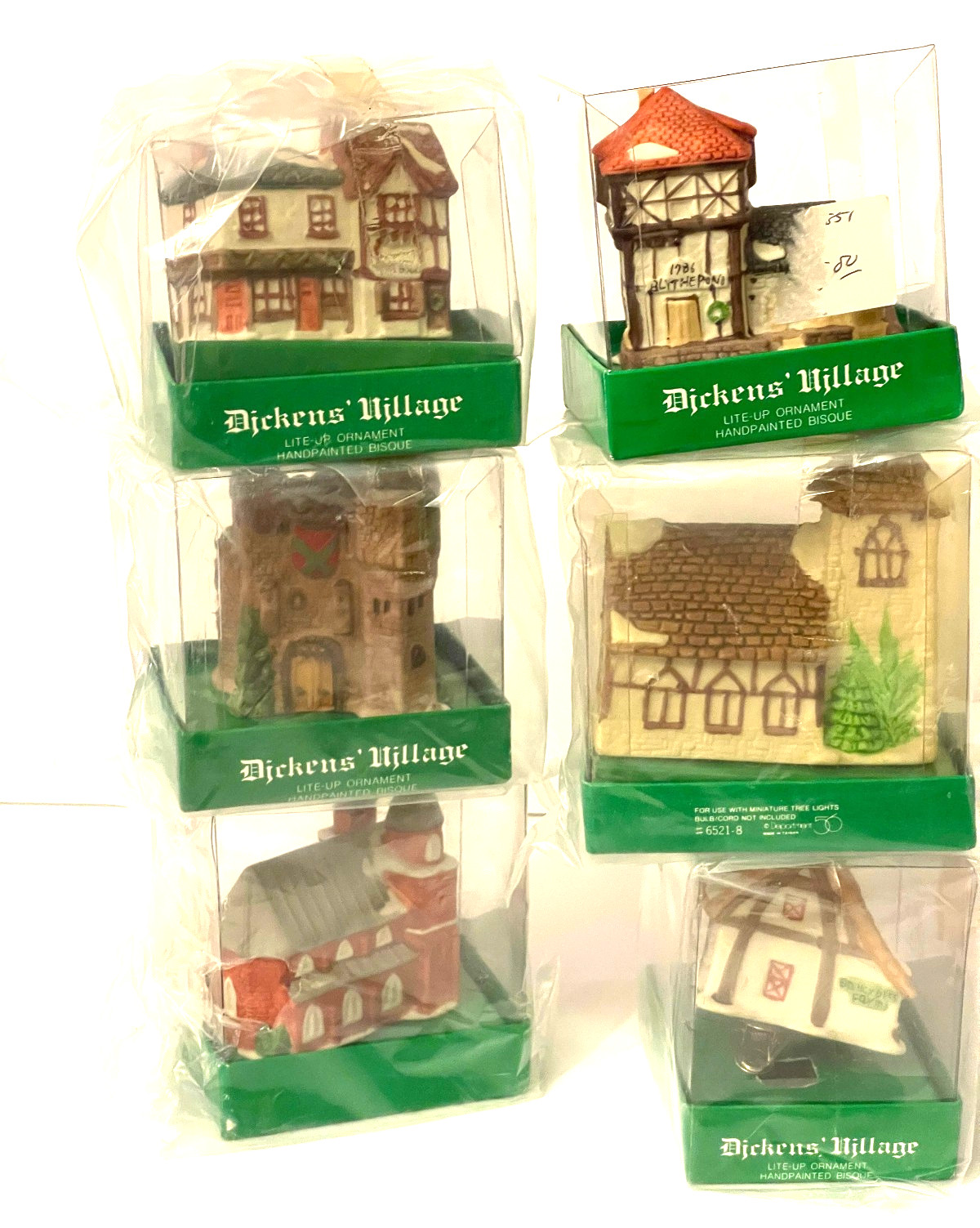 DEPT 56 SET OF 6 DICKENS VILLAGE CANDLE HOUSES LIGHT UP CLIP ORNAMENT. SET OF 6