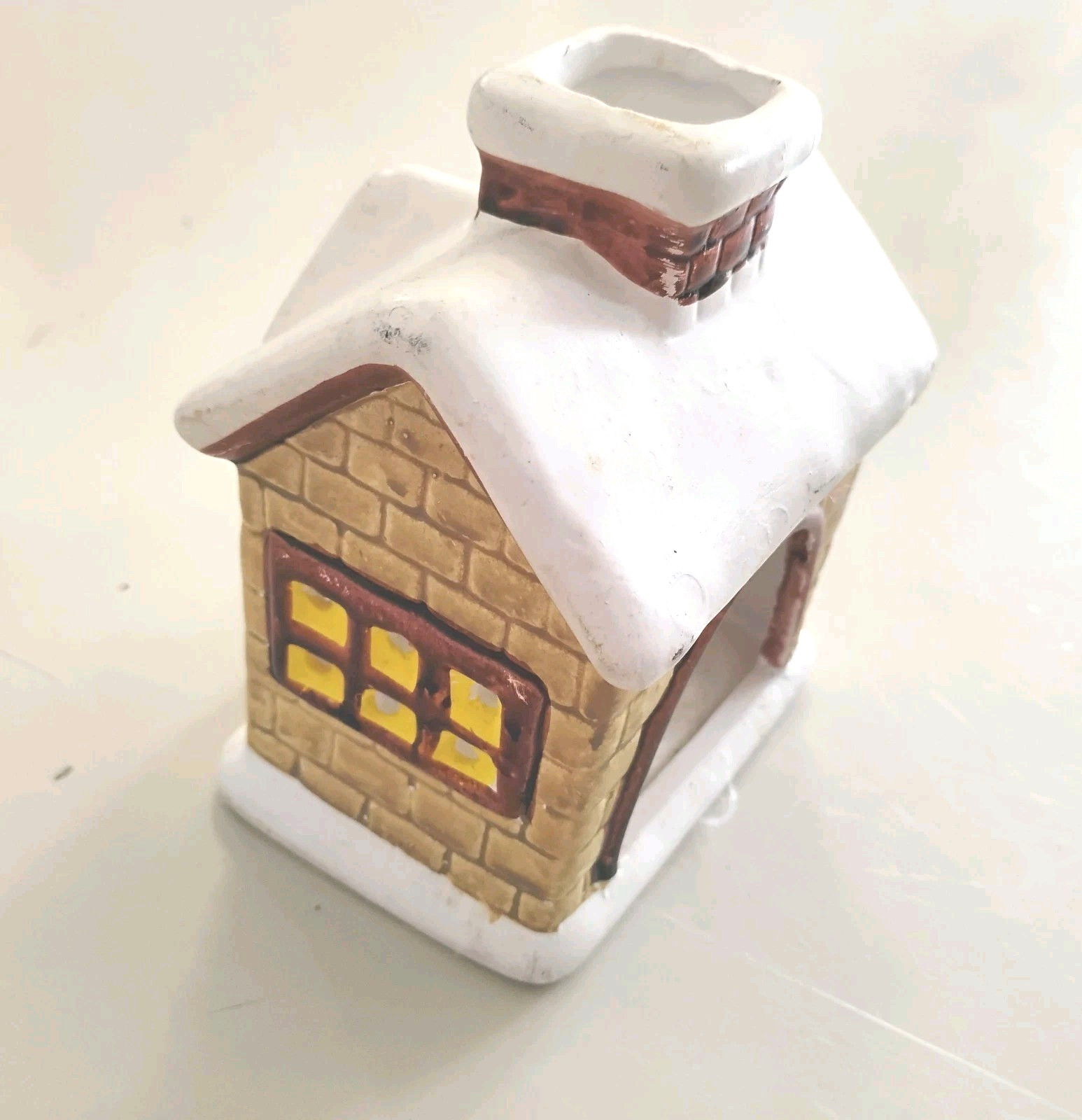 Vintage Russ Berrie Victorian Votive Candle Porcelain Christmas Snow house