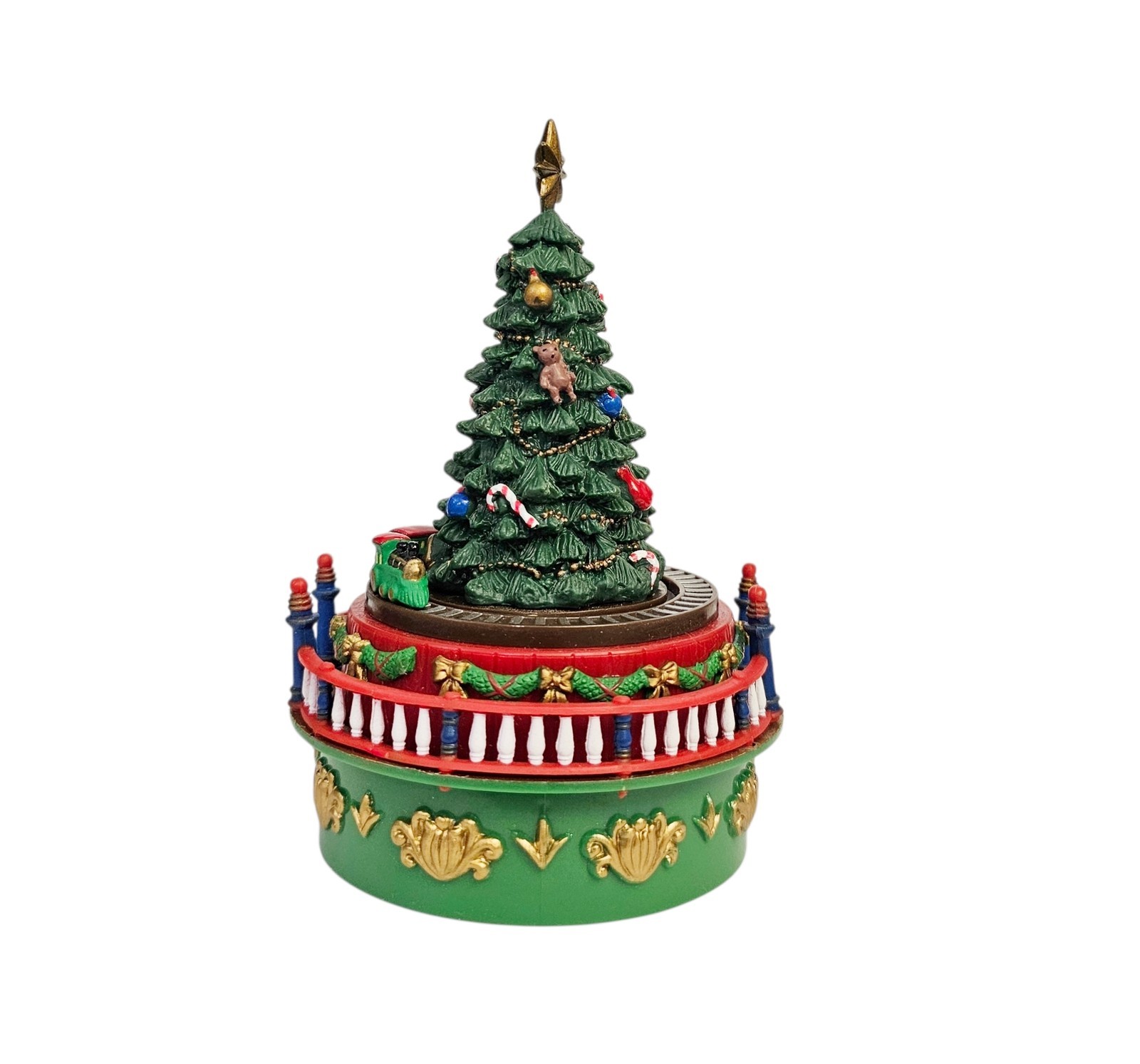 Christmas Tree with Train Rotates Windup Animated Motion Music Table Decor w Box