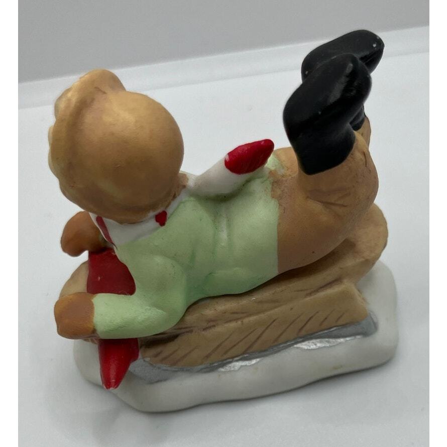 Christmas Village Boy Sledding Blonde 2″ Figure People Children Miniature