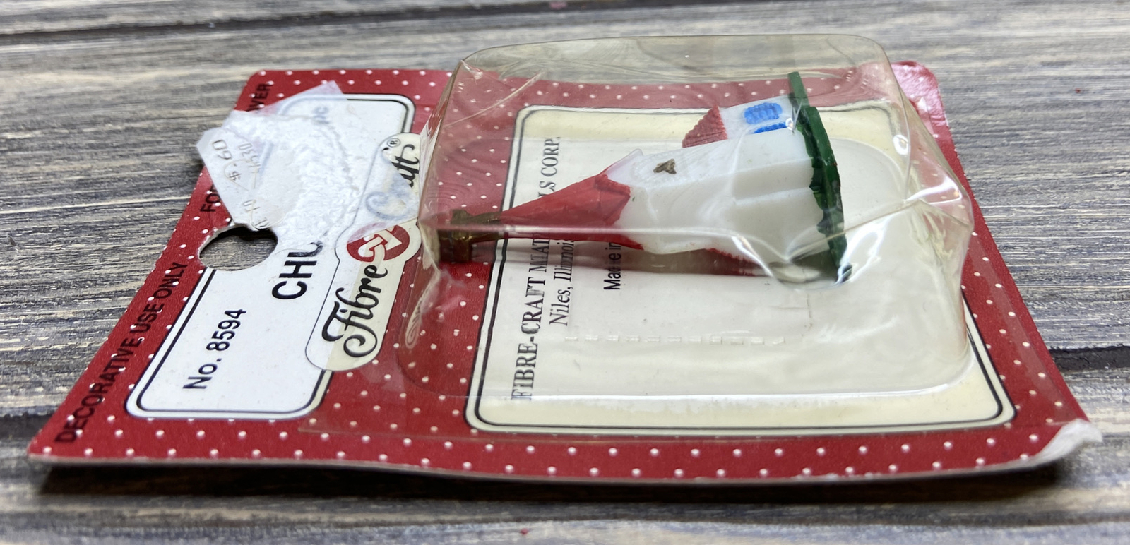 Vtg Christmas Decoration Fibre-Craft Plastic Church White Red Roof 1.5”