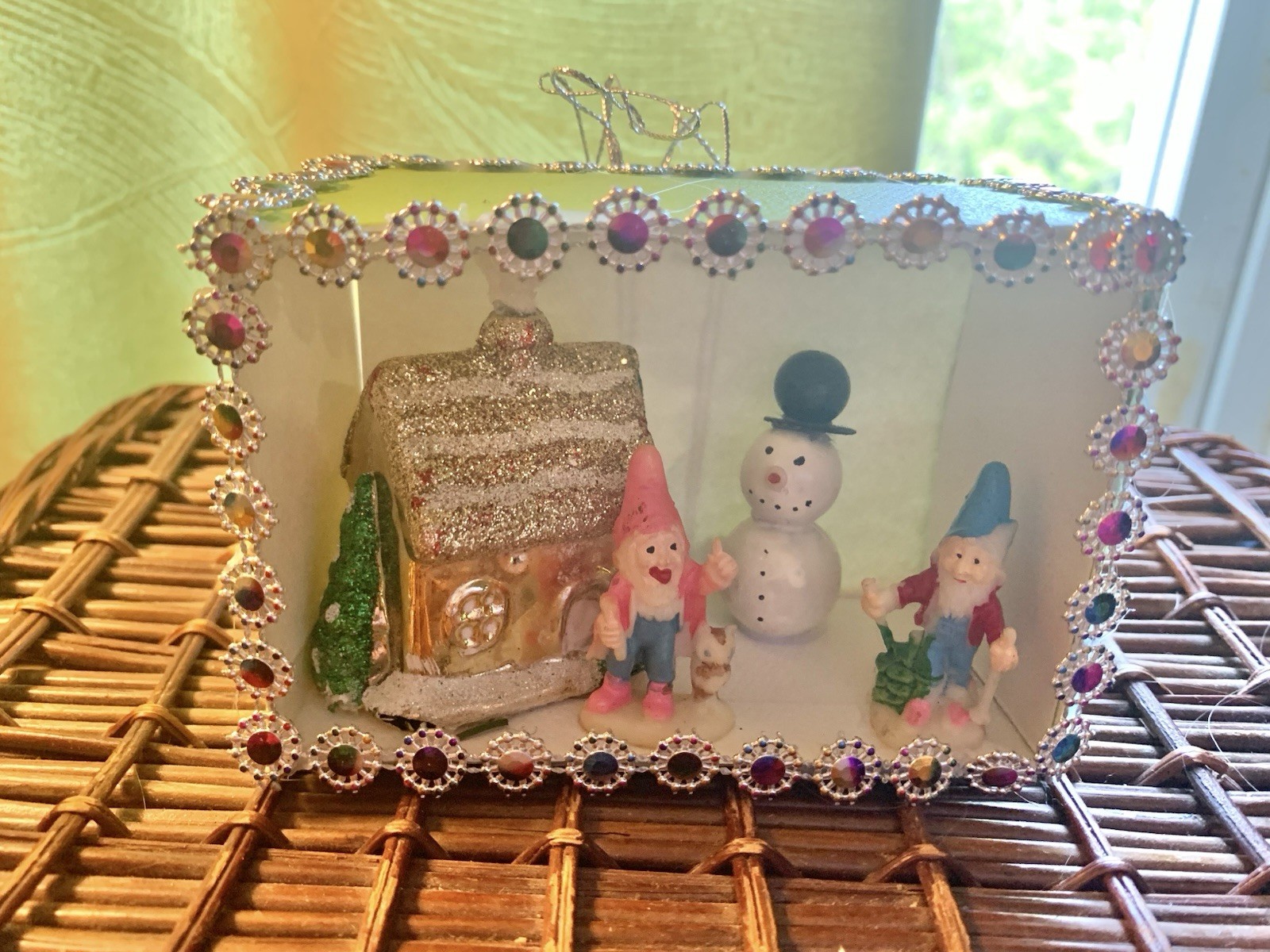 Vintage Christmas Elf 🧝 Figurines With Handmade Snowman ☃️ Diorama Ornament
