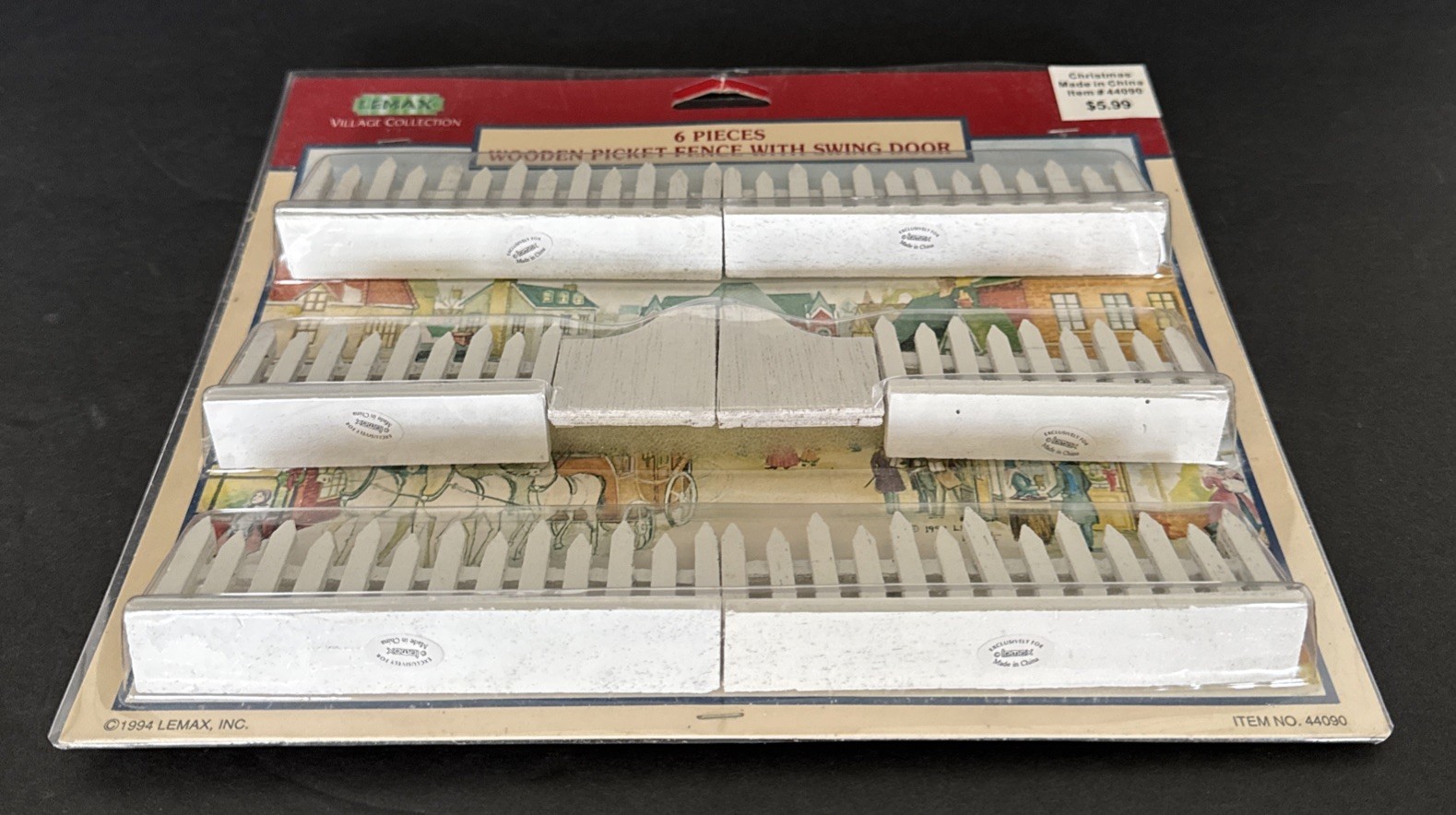 Lemax 6 Piece White Picket Fence with Swing Door Village Collection 1994 New