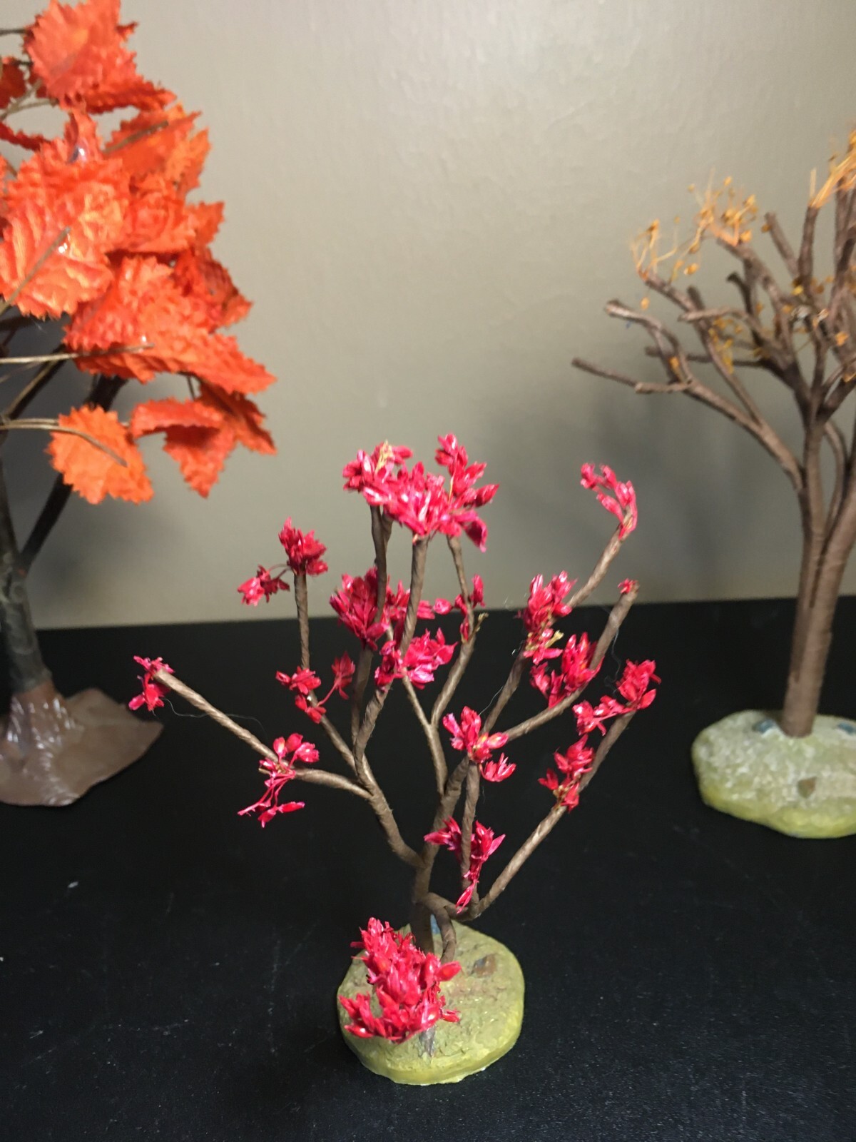 **Vintage LEMAX AUTUMN FALL HALLOWEEN TREES SET OF FIVE MAPLE MULBERRY RED ORG**