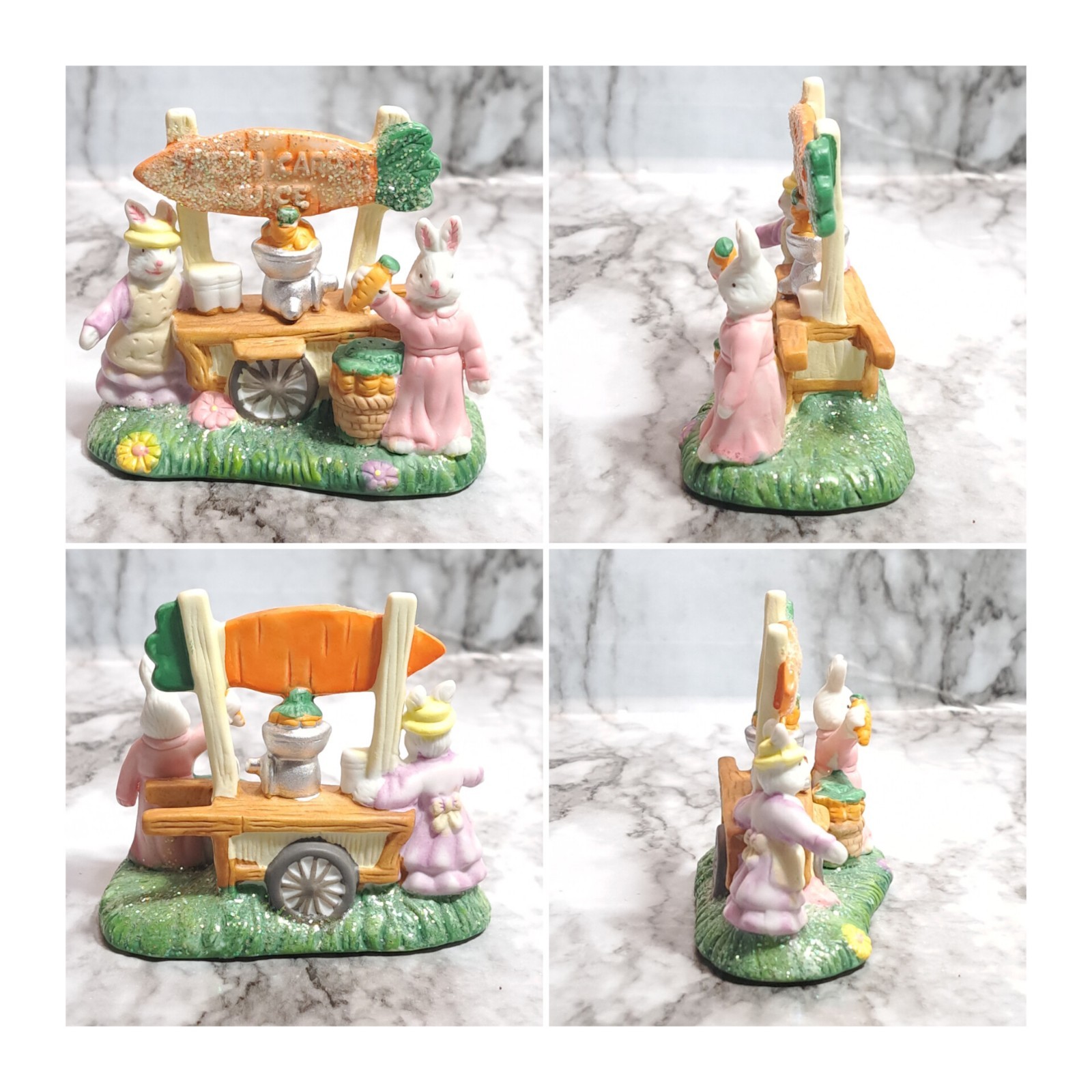 Set/2 Hoppy Hollow 2002 Easter Bunnies Accessories Bridge/Carrot Juice Stand