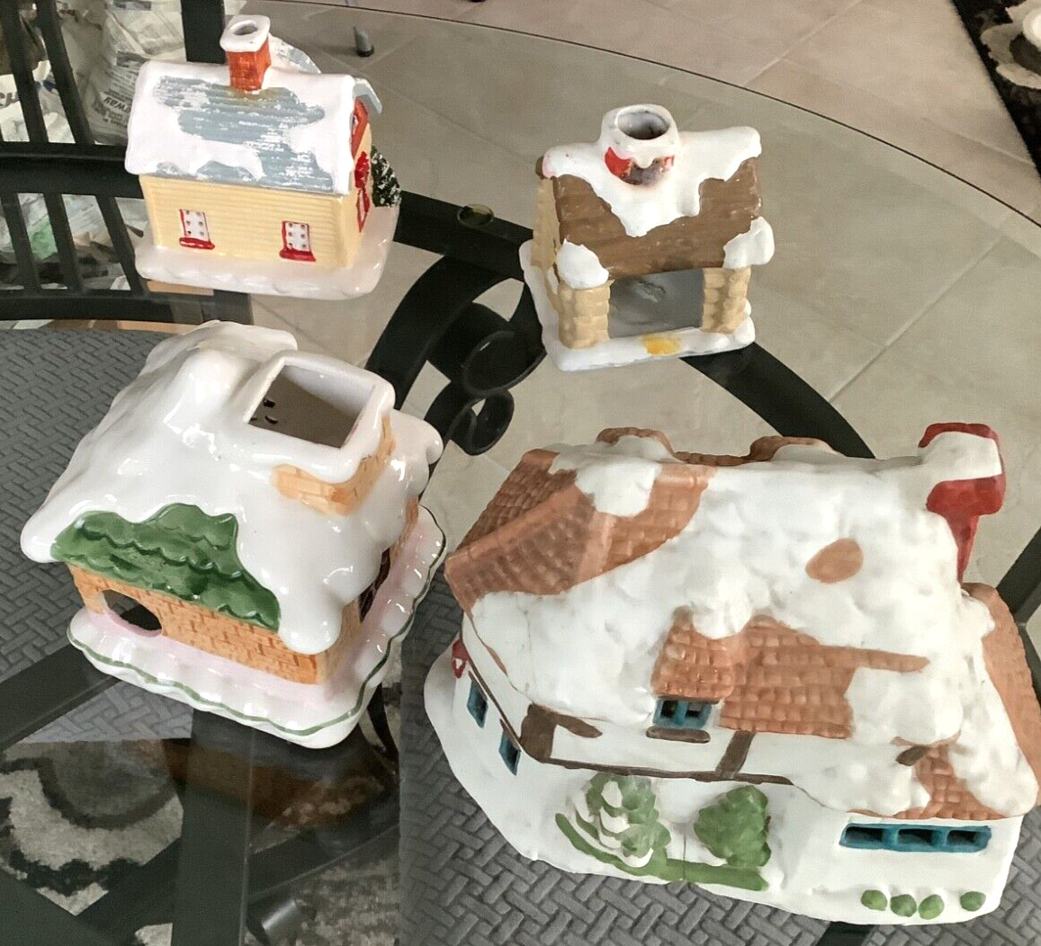 Vintage Christmas Village 5Pc Lot Porcelain Ceramic Cabin House Taiwan Thailand