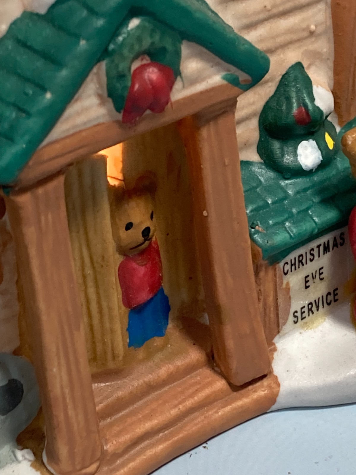 Teddy Bear Lighted Church 5x6x7in VTG 1996 North Pole Express Christmas Village