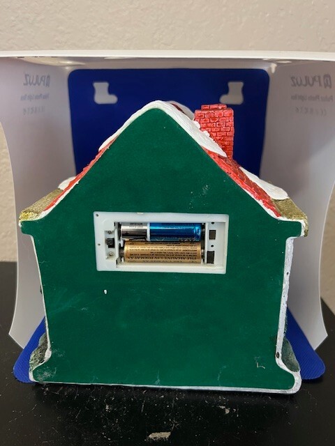 Santa’s House Mr. Mrs. Claus Overhead Background Light Brick Look Christmas 7.5″