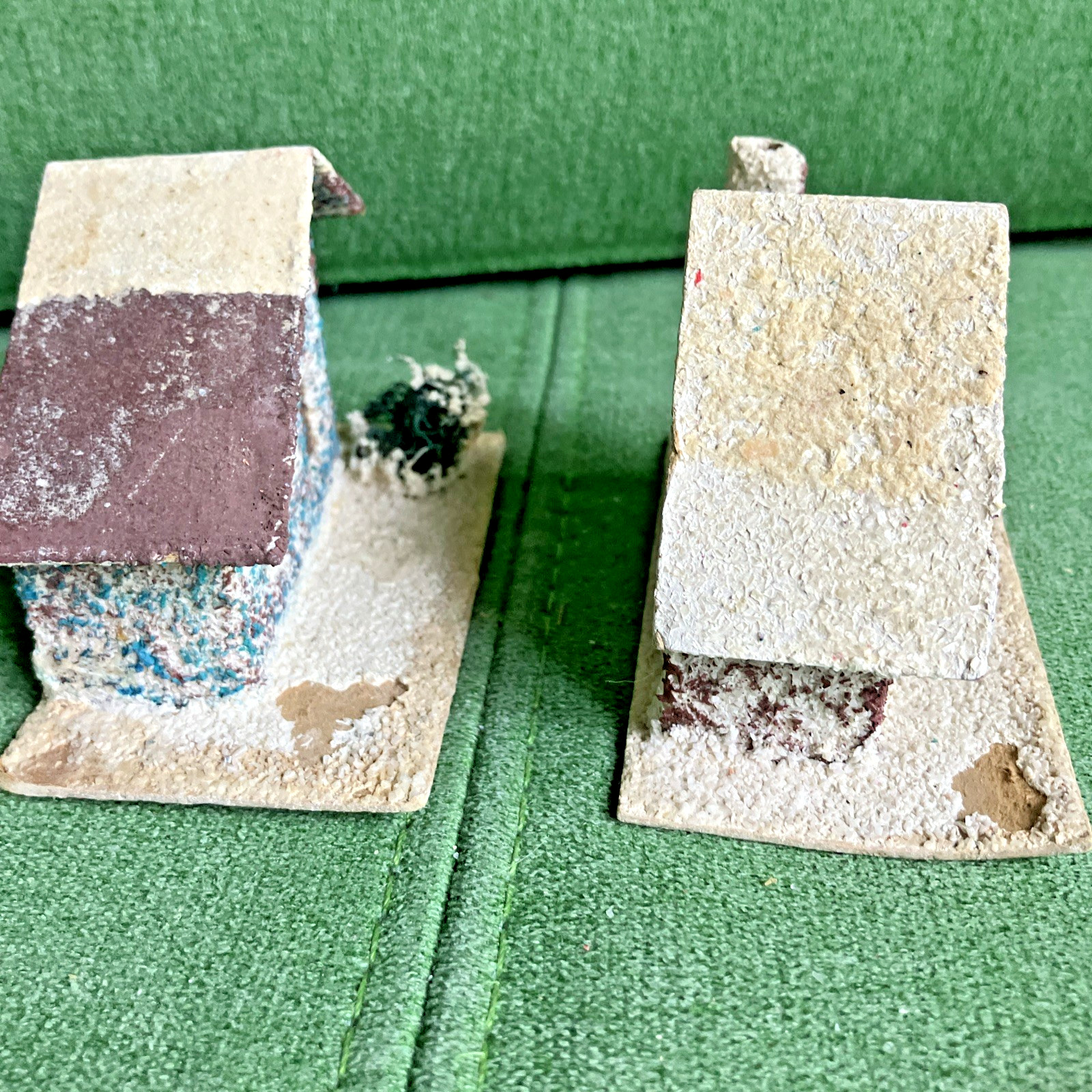 5 Different VTG Christmas Putz Houses, Cardboard w Mica Glitter, Windows, Trees