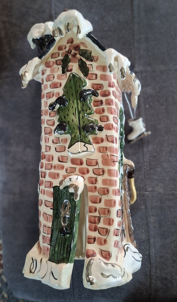 Blue Sky Clayworks Heather Goldminc 2001 Four Seasons Winter house with base.