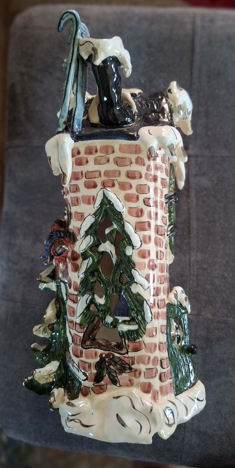 Blue Sky Clayworks Heather Goldminc 2001 Four Seasons Winter house with base.