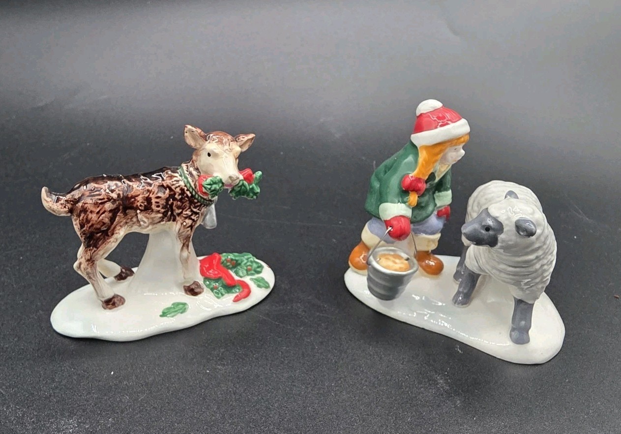Department 56 Snow Village Christmas at the Farm Set of 2 Original Box Cow Lamb
