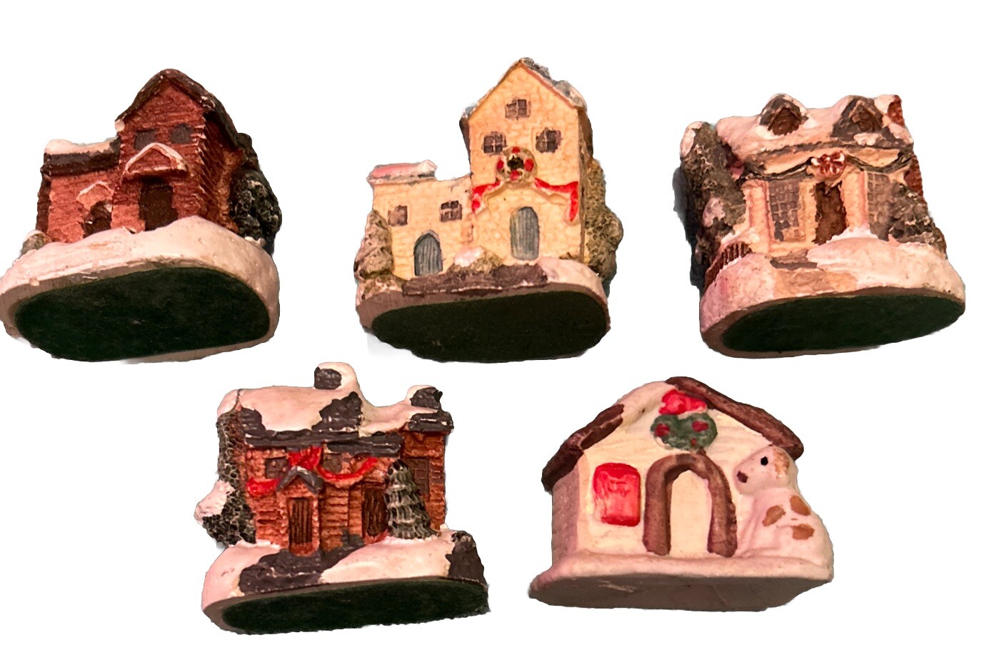 Christmas Holiday Decoration 5 Miniature Houses/ Winter Village Buildings 1-2”