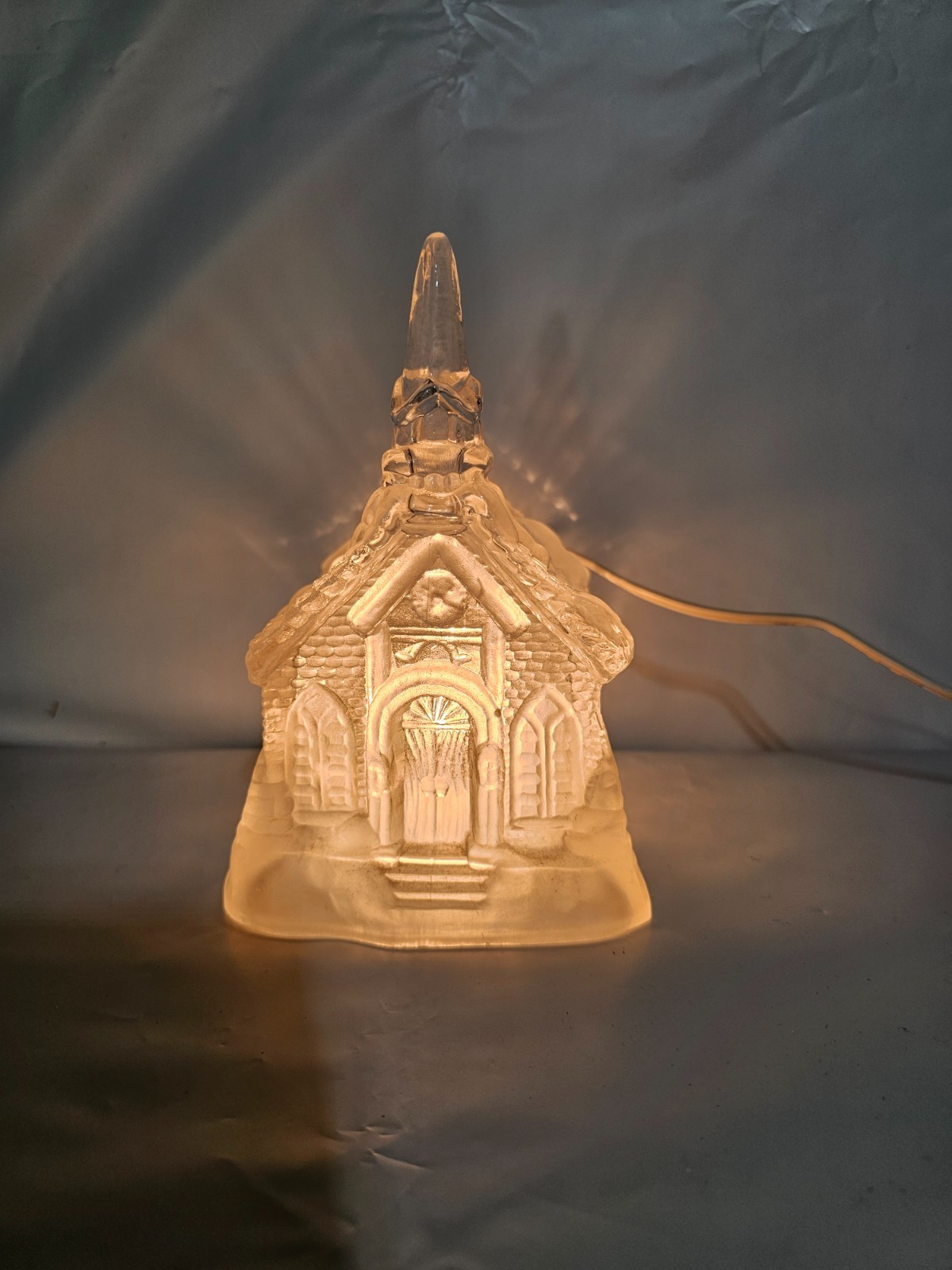 Frosted Glass Church With Light Approx 5 x 7 1/2″ Working- Perfect for Christmas