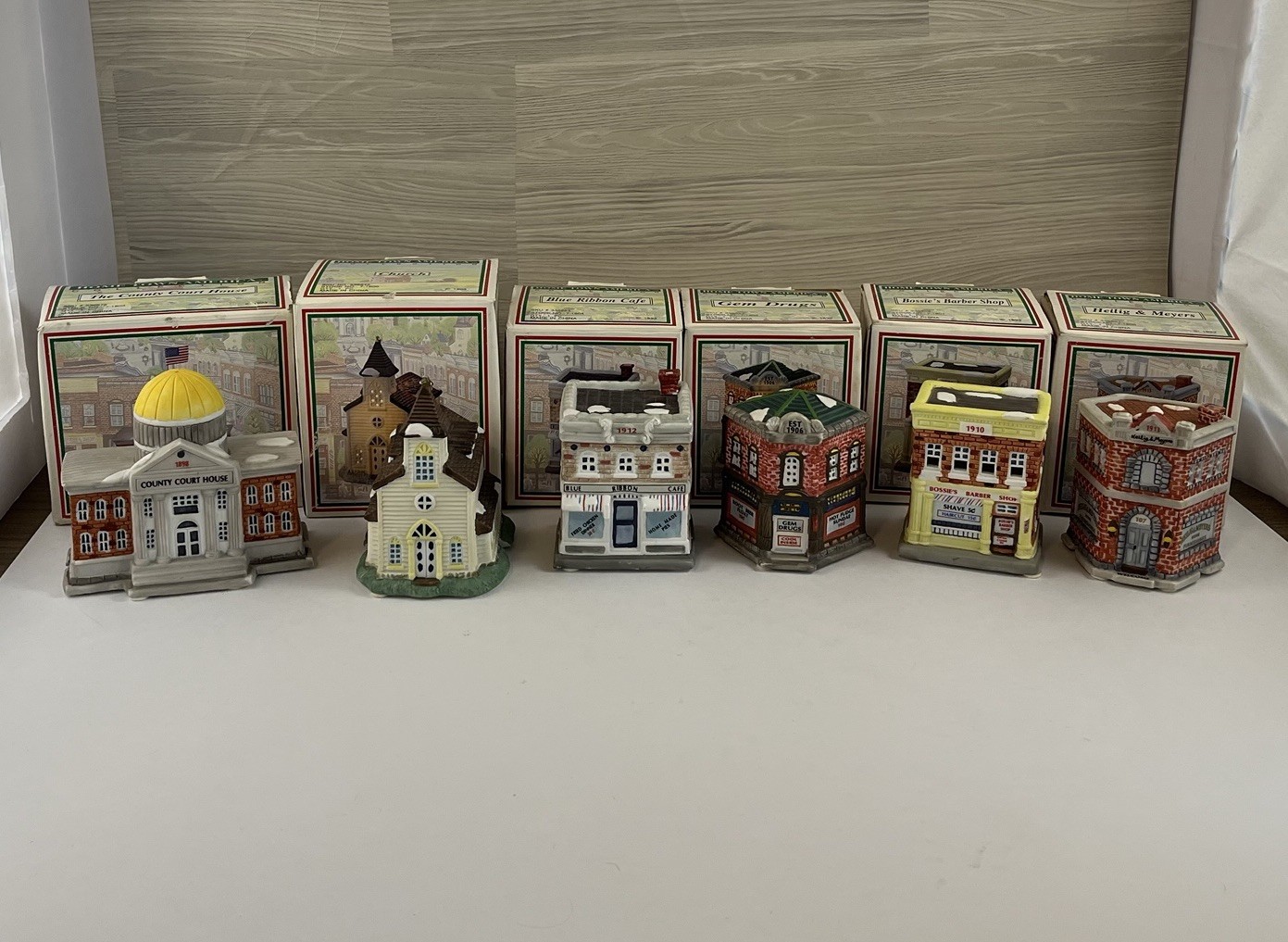 Set Of 6 Home Town America Christmas Village Porcelain Bisque American Landmarks