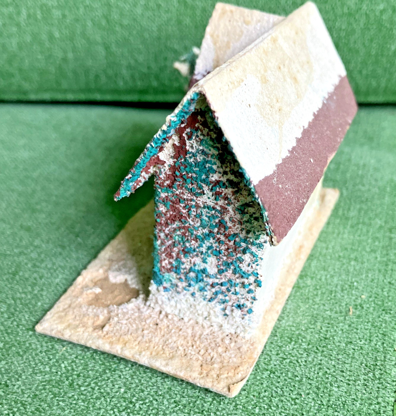 5 Different VTG Christmas Putz Houses, Cardboard w Mica Glitter, Windows, Trees