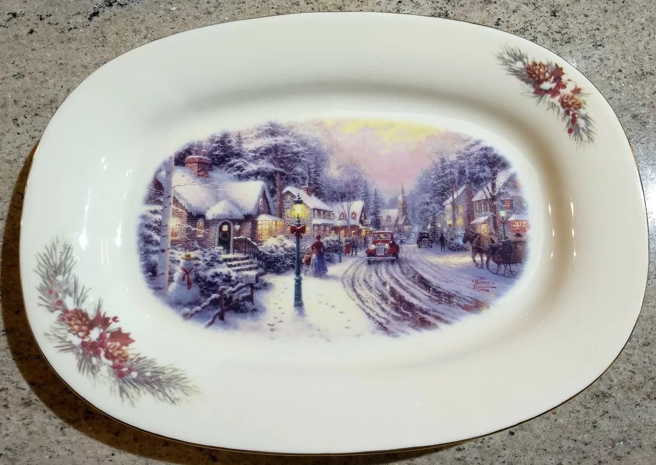 Hallmark 2000 Thomas Kinkade Village Christmas Platter ALL STICKERS INTACT! NWOB