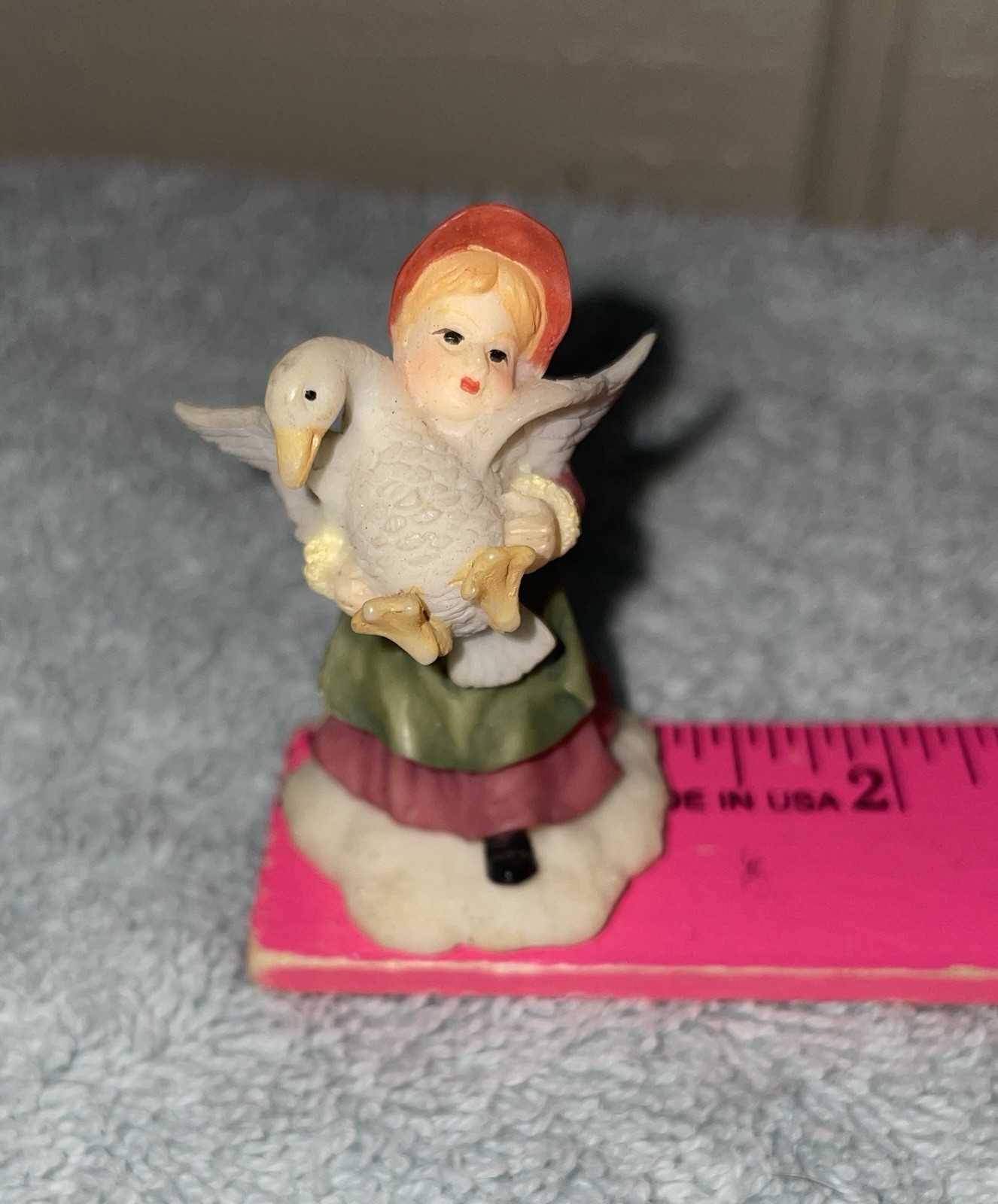 Vtg O’Well Miniature Christmas Village Young Girl with Goose 1.75 Inch China