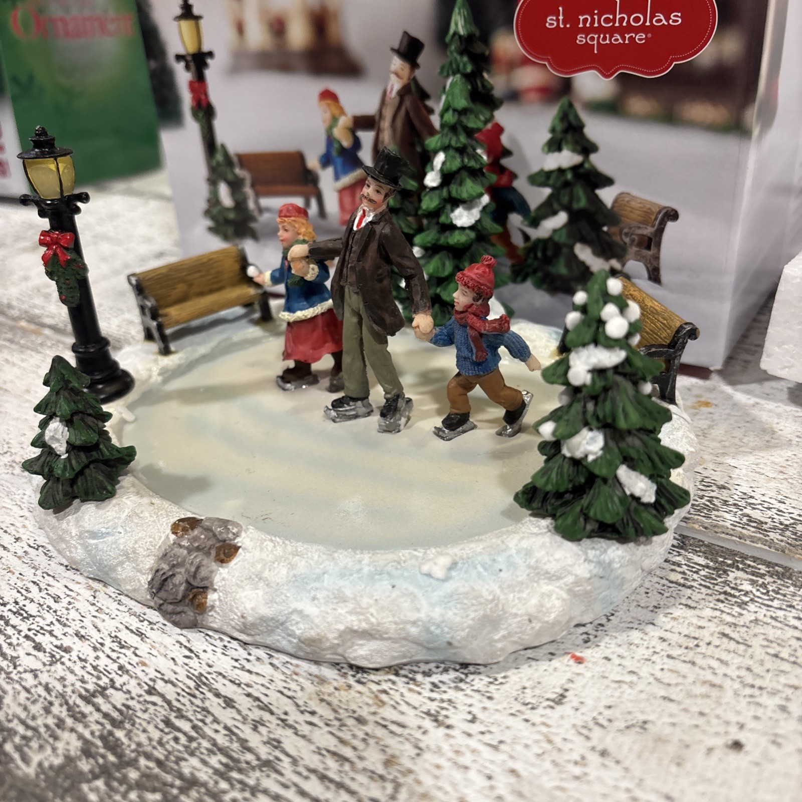 St. Nicholas Square Christmas Town Village “HOLIDAY SKATING POND” NOB