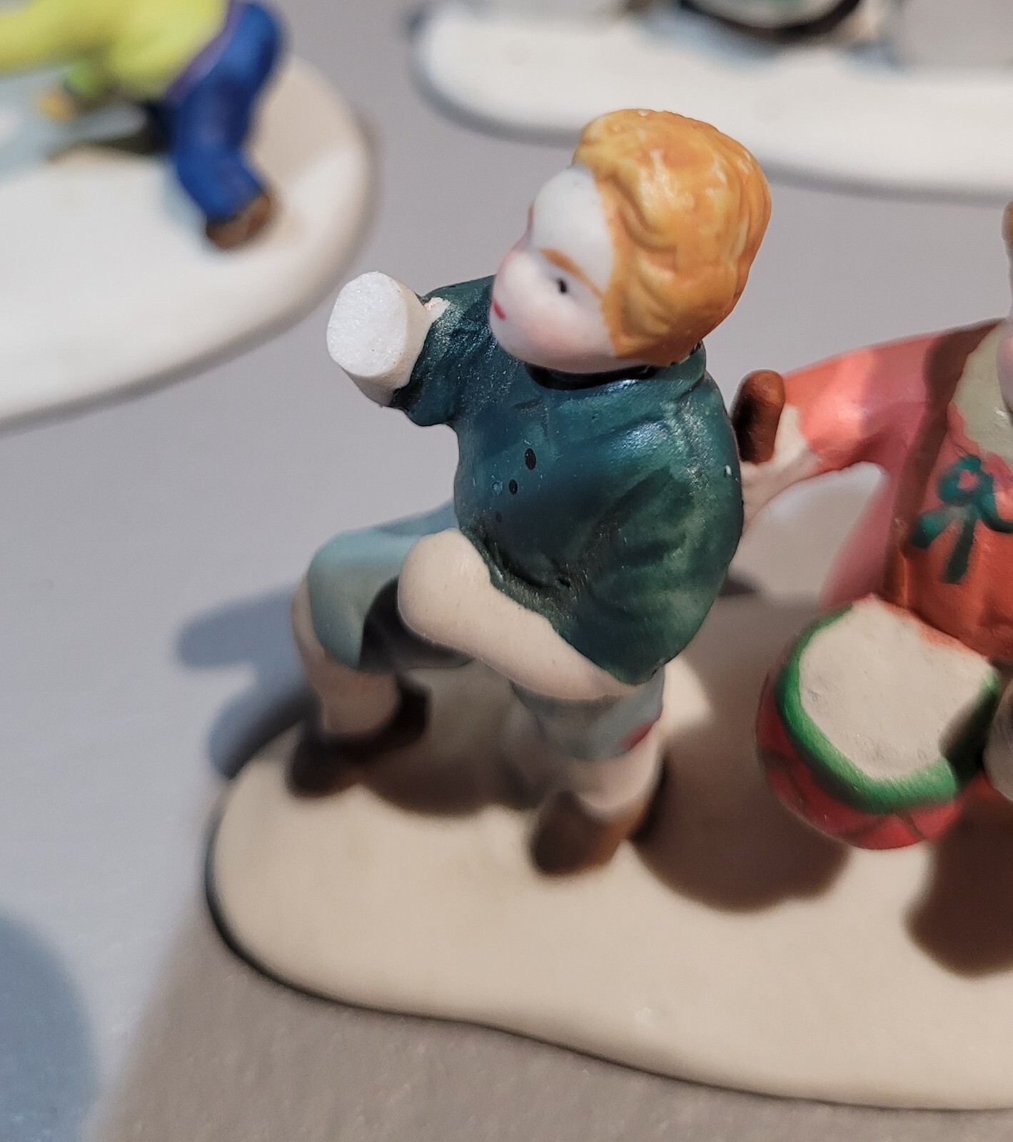 Vtg Porcelain Christmas Village People Figures Dog Cat Kids Skaters Accessories