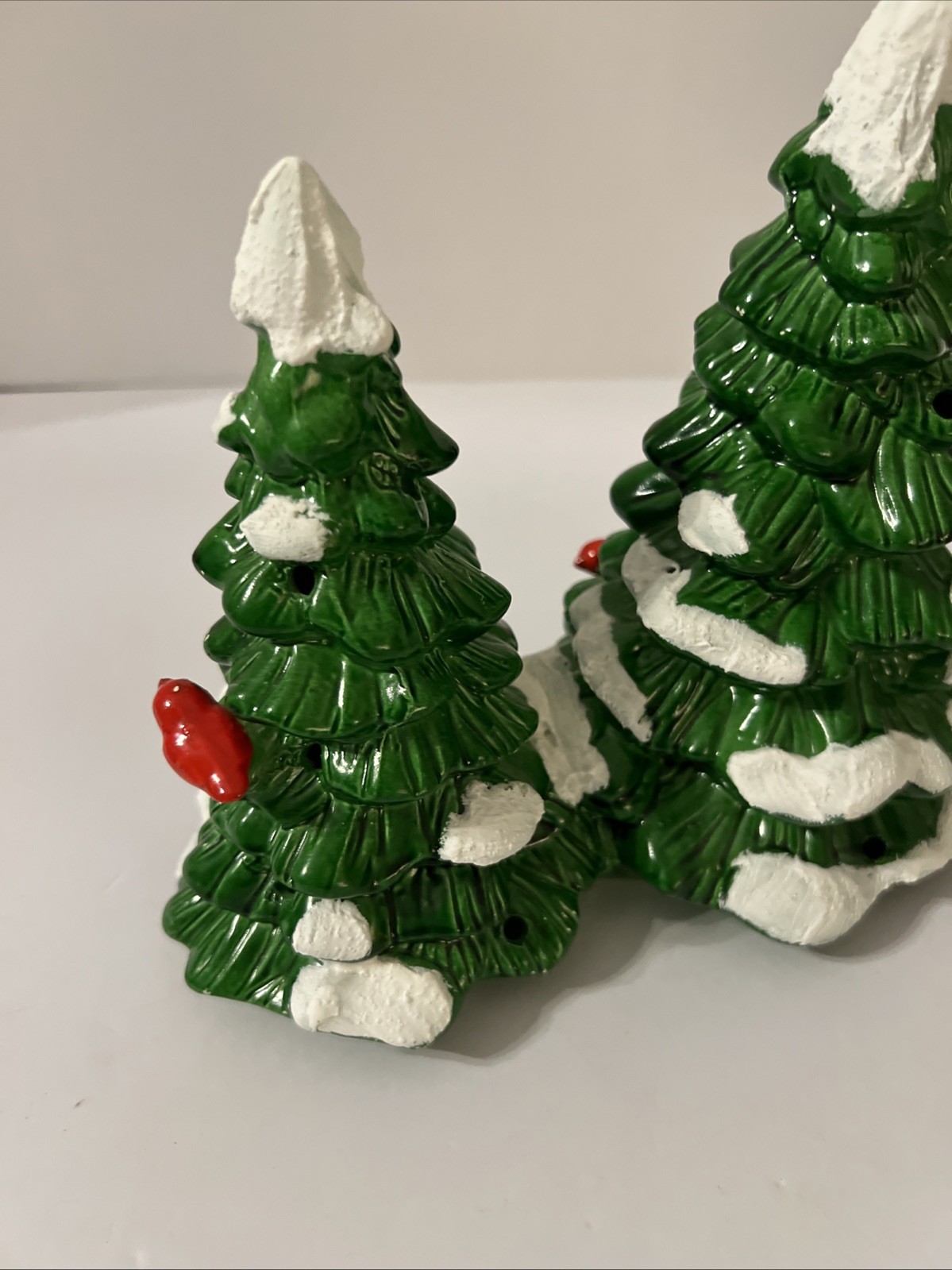 Vintage 1984 Dept 56 Light Up Double Tree Snowy Christmas With Red Cardinal