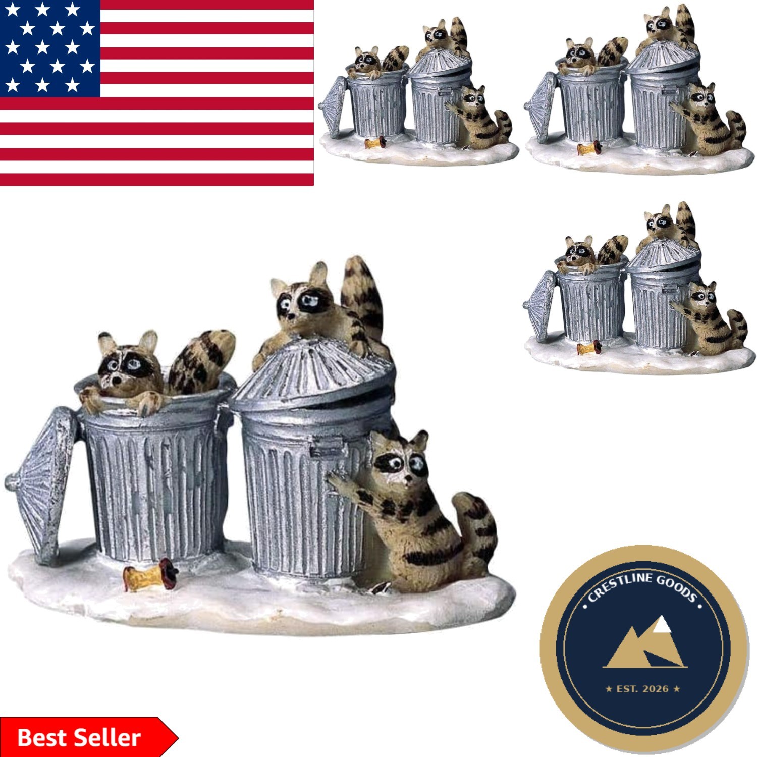 Charming Raccoon Trash Bandits for Holiday Village Displays – 1.33″ Tall