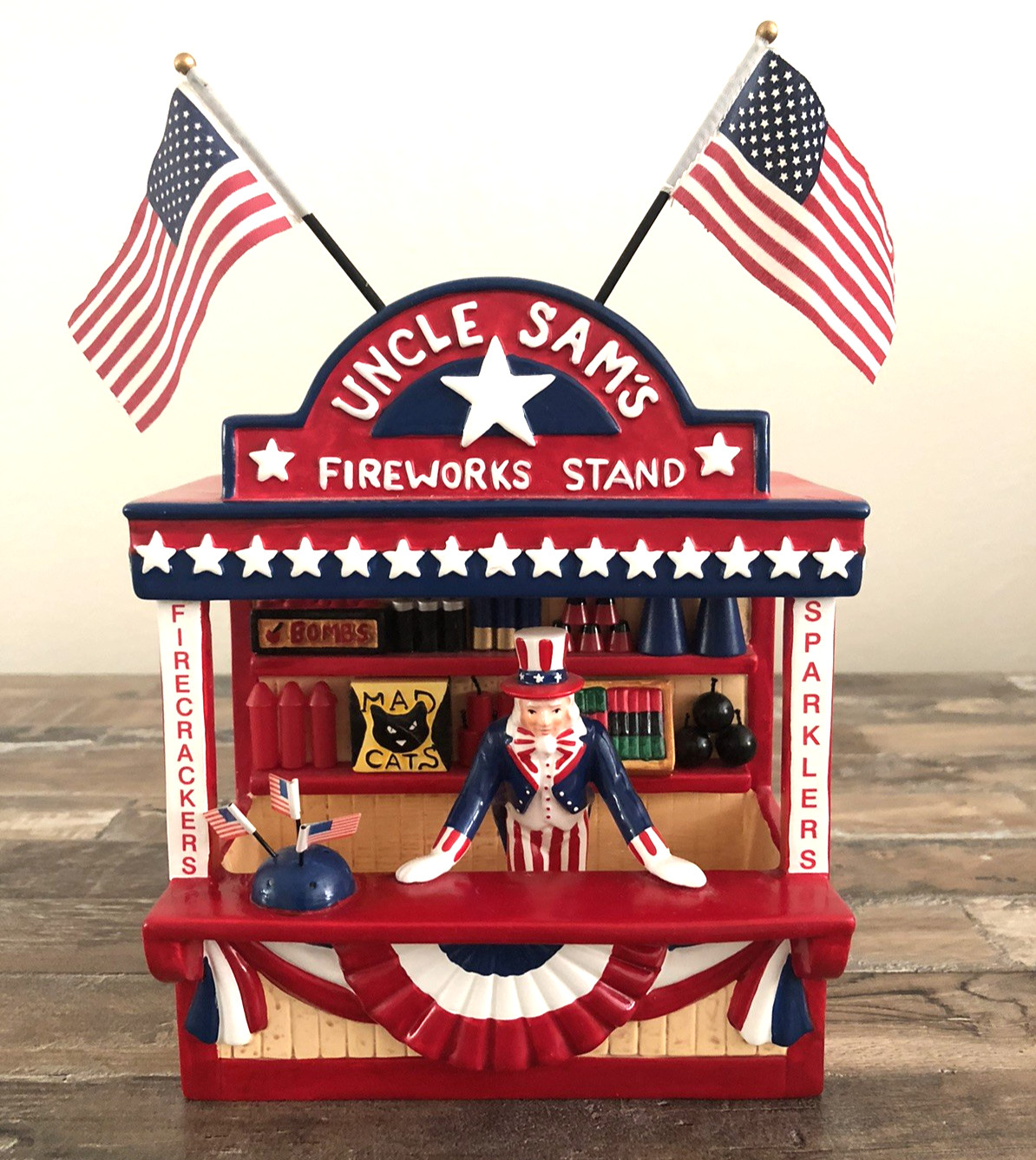 Department 56 Vintage 1998 Uncle Sam’s Fireworks Stand Snow Village w/OG Box